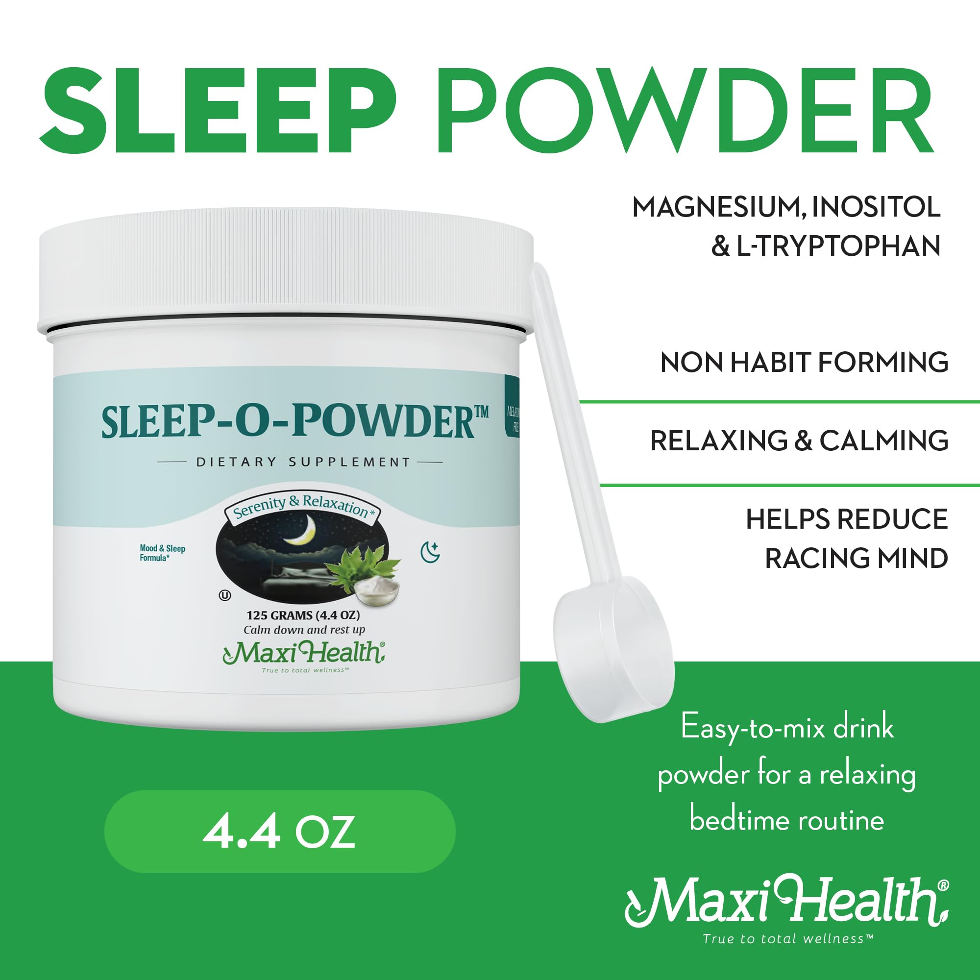 Scoop of Maxi Health Sleep-O-Powder on a spoon