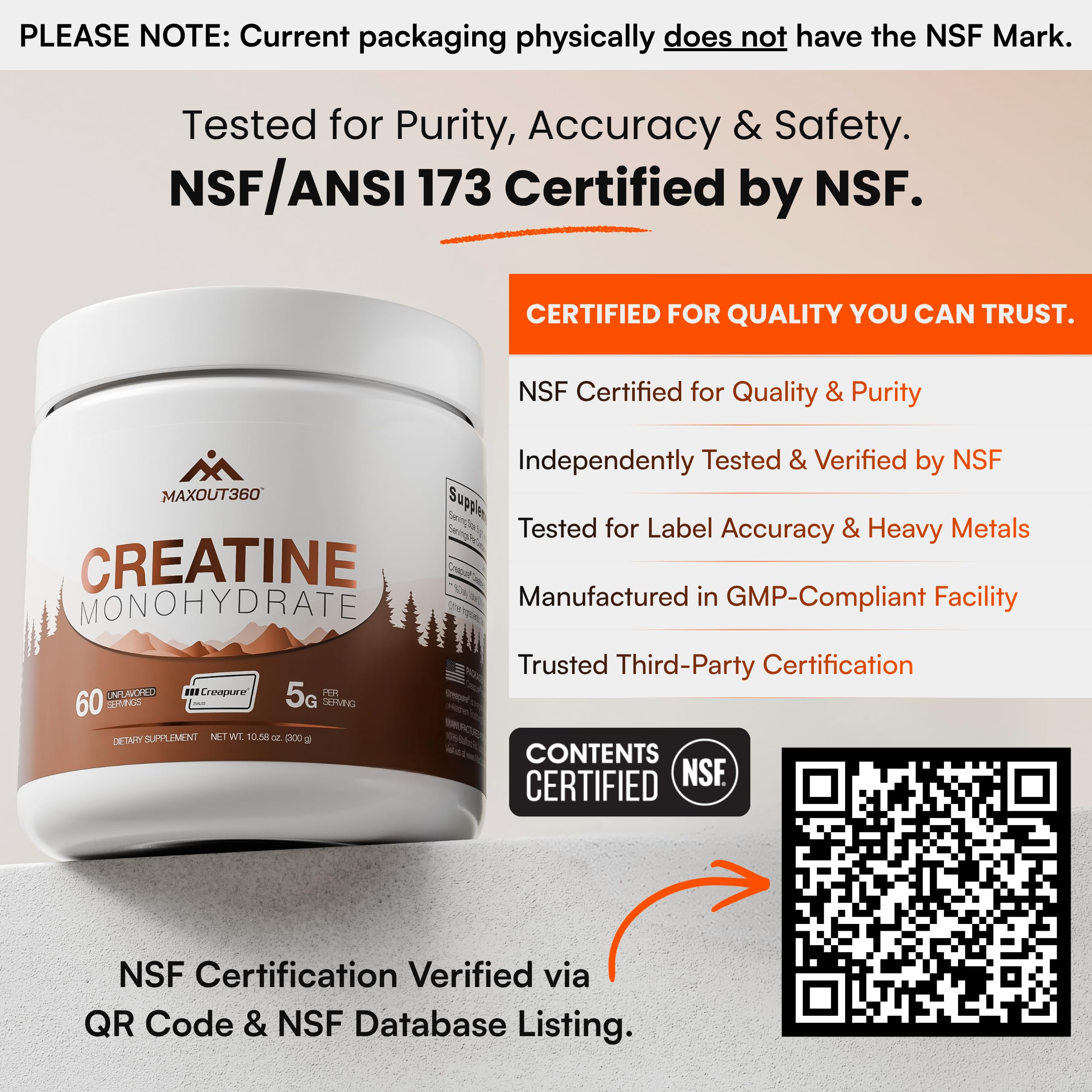 Scoop of MaxOut360 Creatine Monohydrate powder