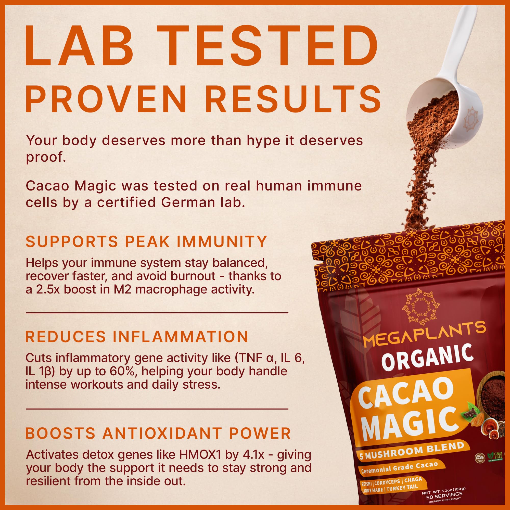 Scoop of MEGAPLANTS Cacao Magic showing texture