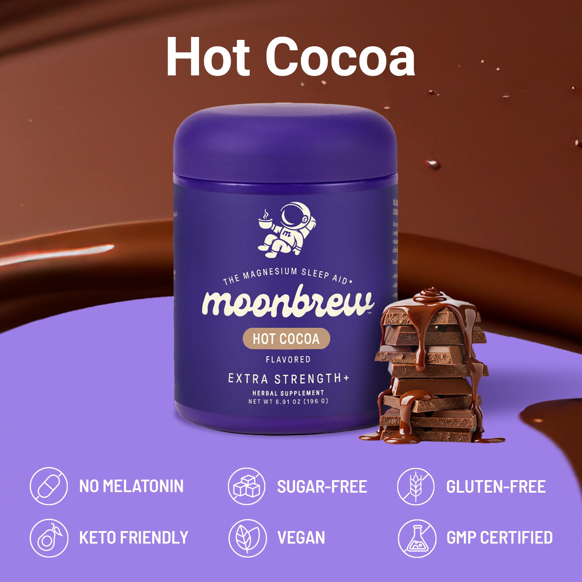 Scoop of MoonBrew Magnesium Hot Cocoa powder on a spoon