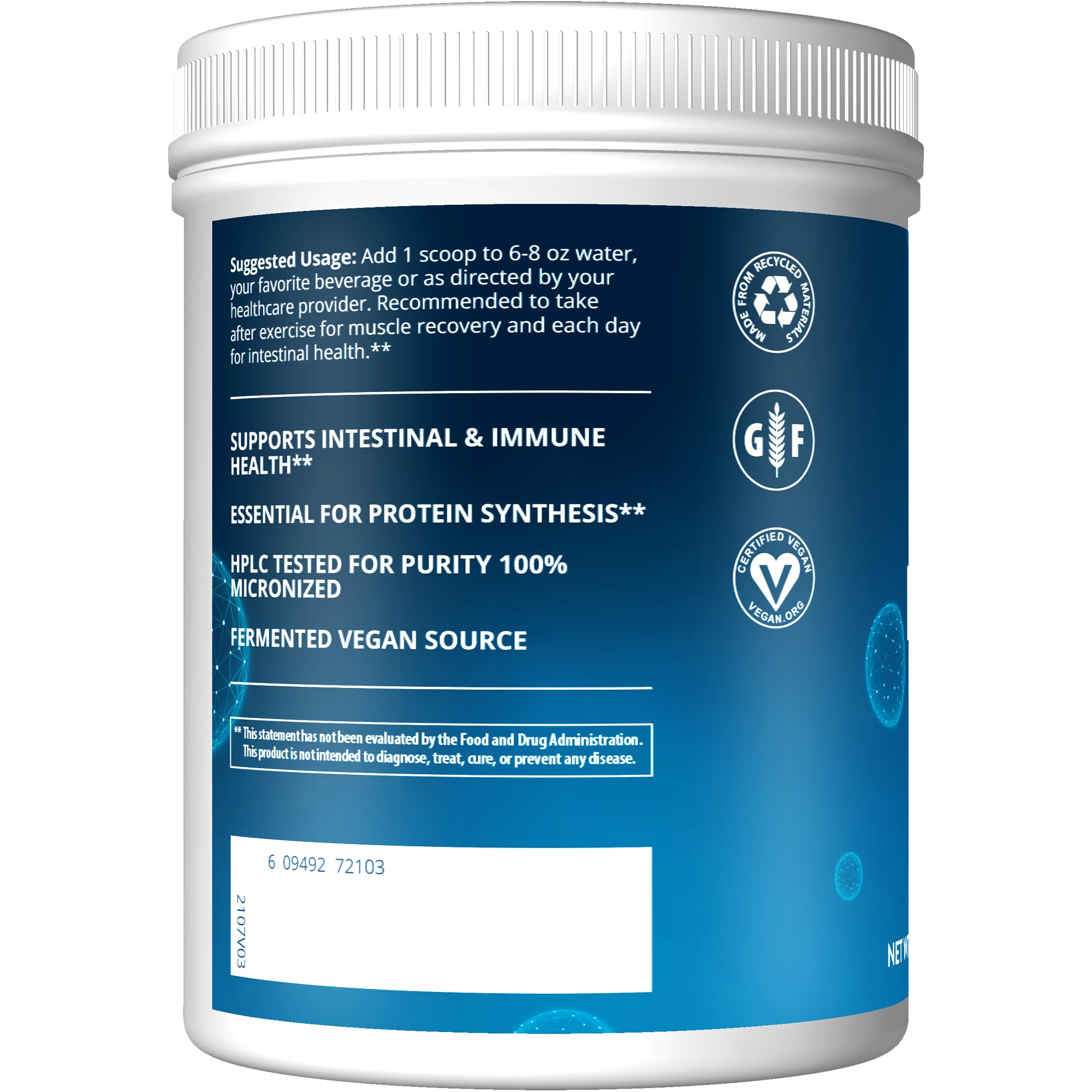 Scoop of MRM L-Glutamine Powder in a glass