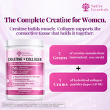 Scoop of Native Essentials Creatine + Collagen powder on a table