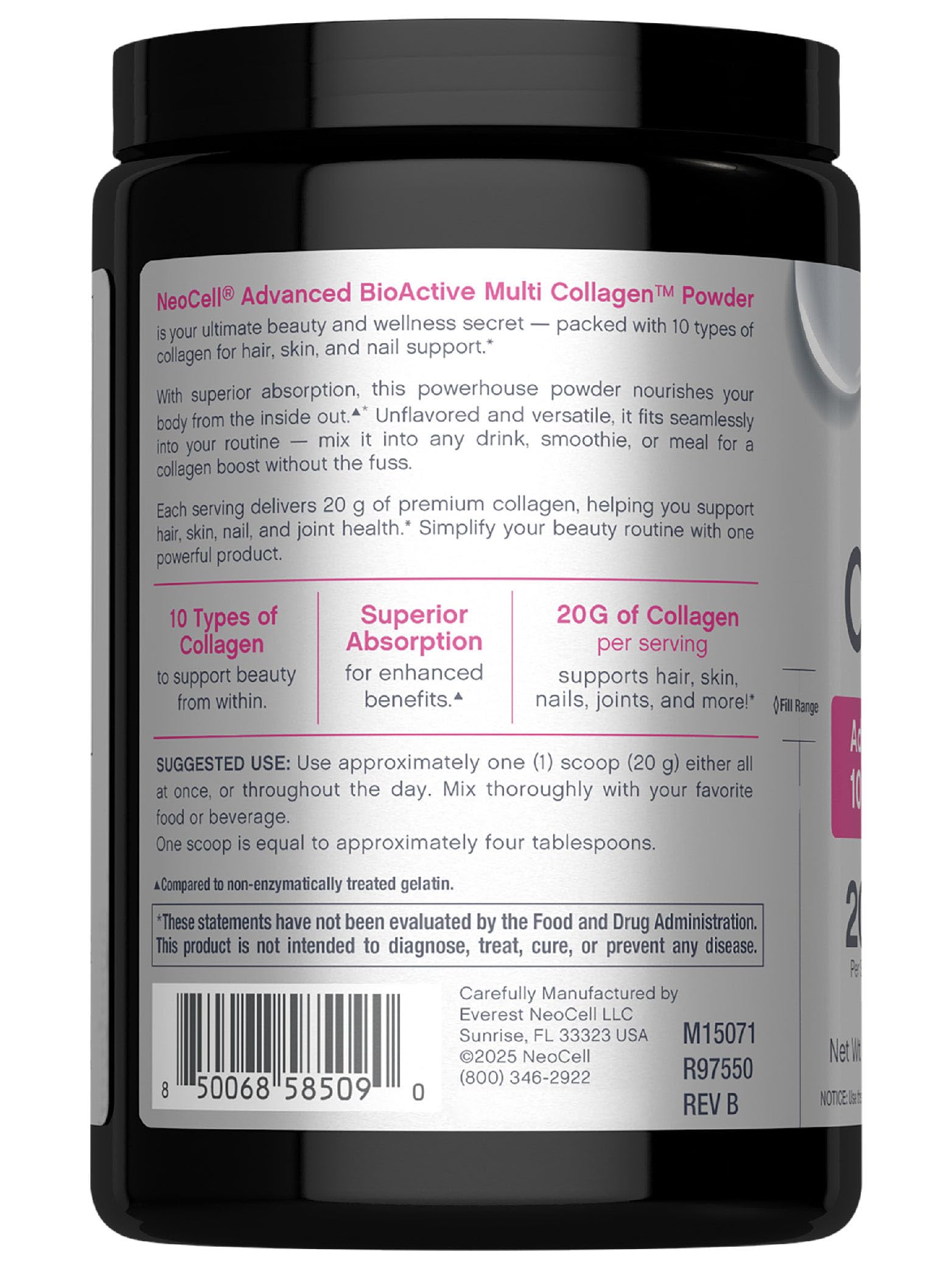 Scoop of NeoCell Super Multi Collagen Powder on a wooden spoon