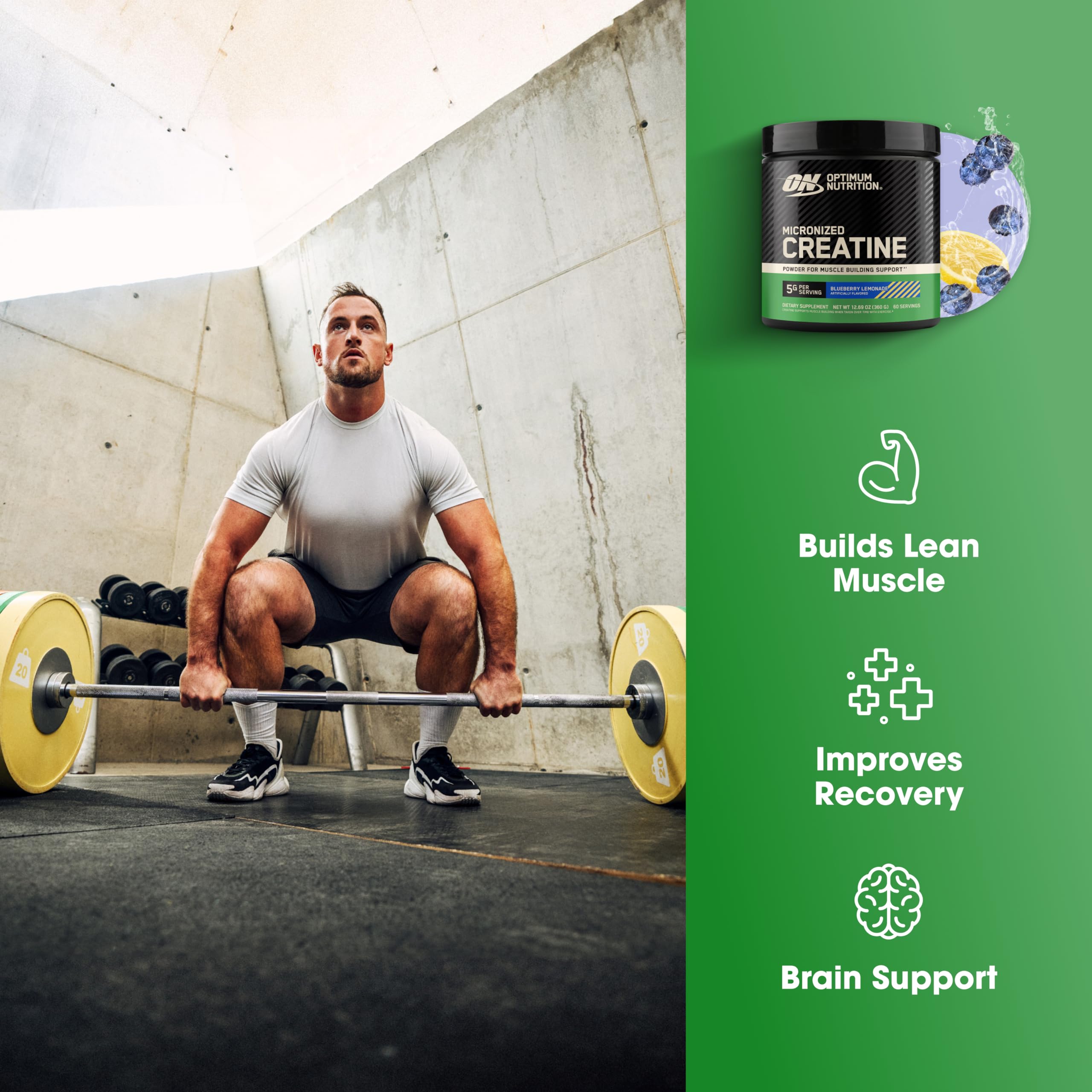 Scoop of Optimum Nutrition Creatine Monohydrate Blueberry Lemonade