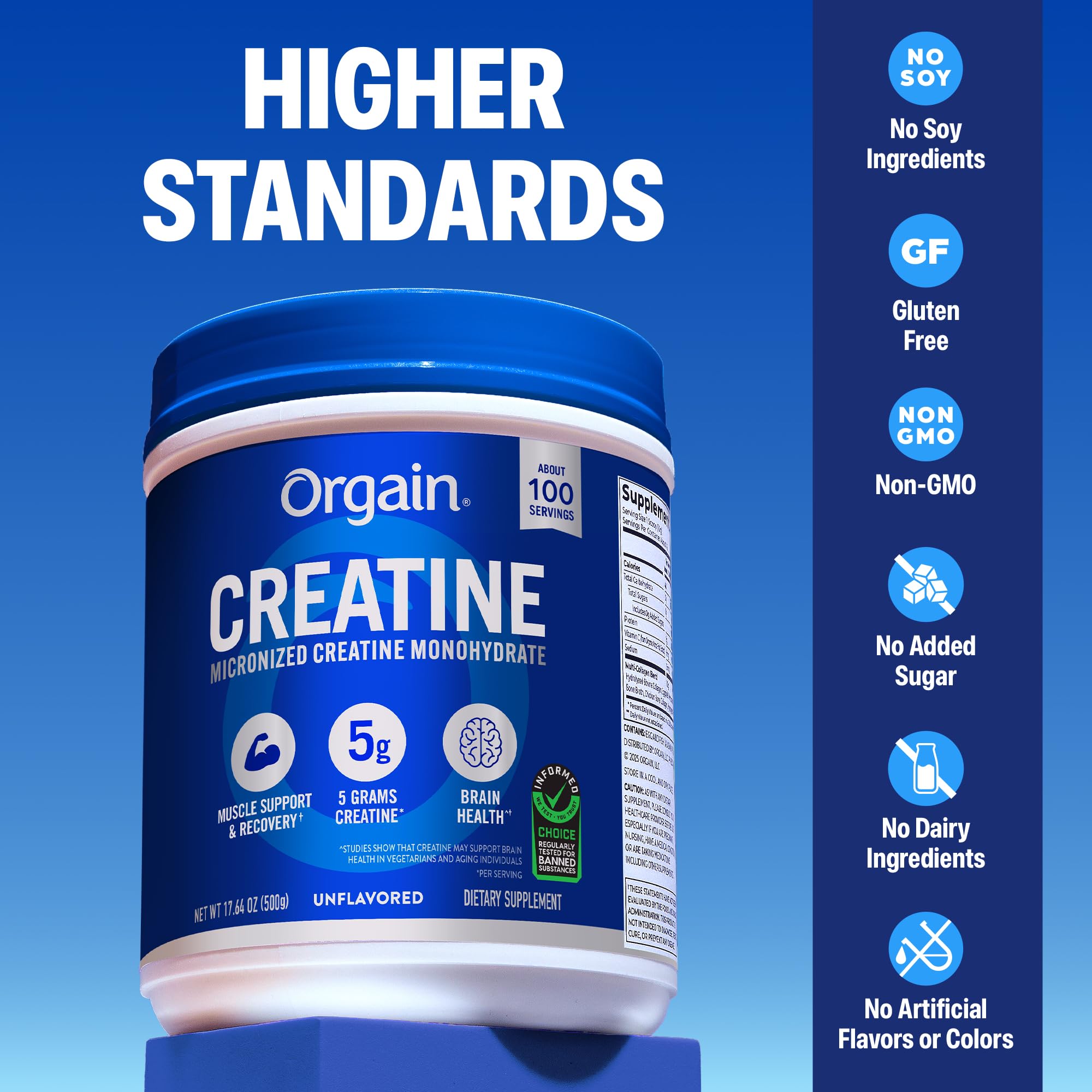 Scoop of Orgain Creatine Monohydrate Powder on a table