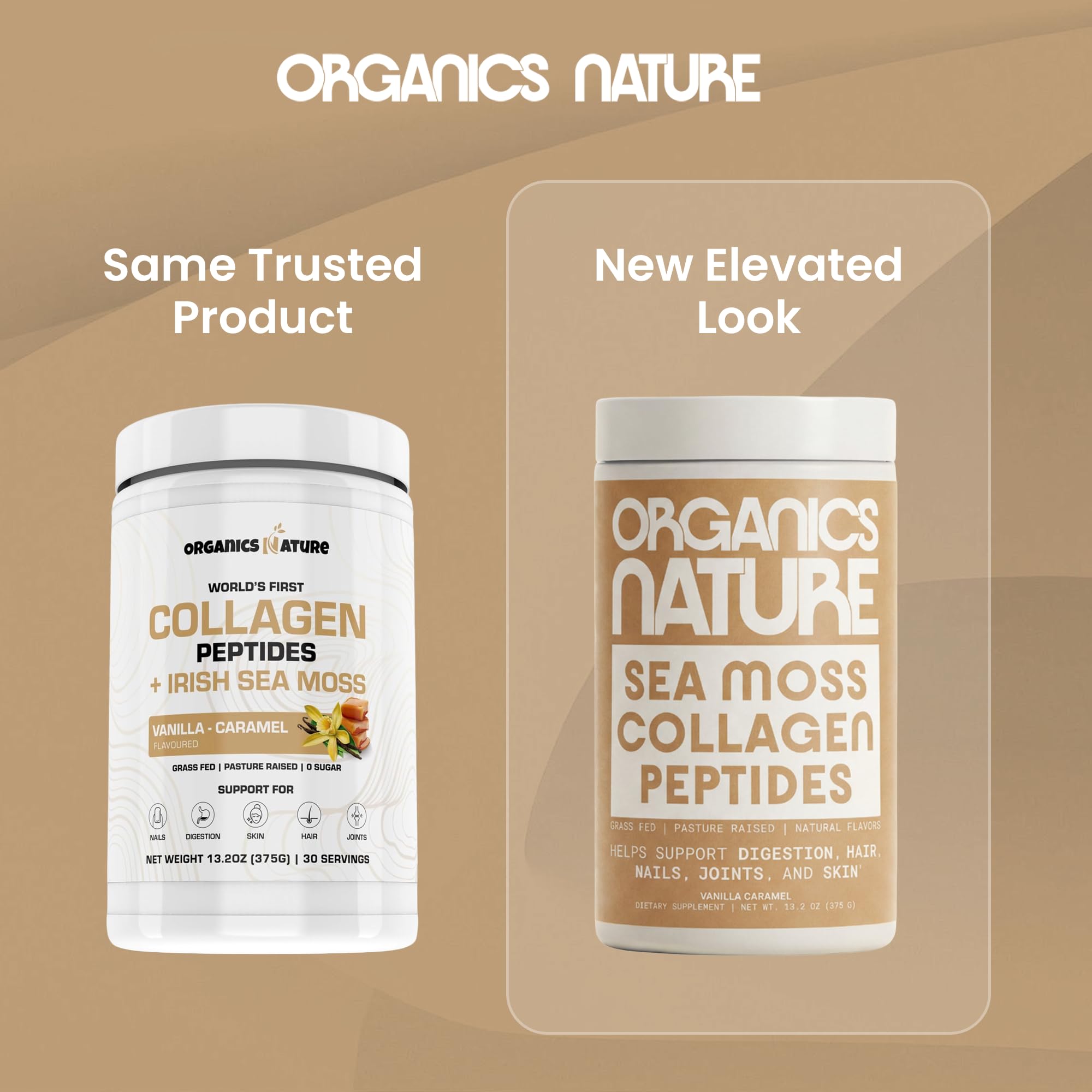 Scoop of ORGANICS NATURE Vanilla Caramel Collagen powder