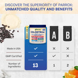 Scoop of Parrox Colostrum Powder on a wooden spoon