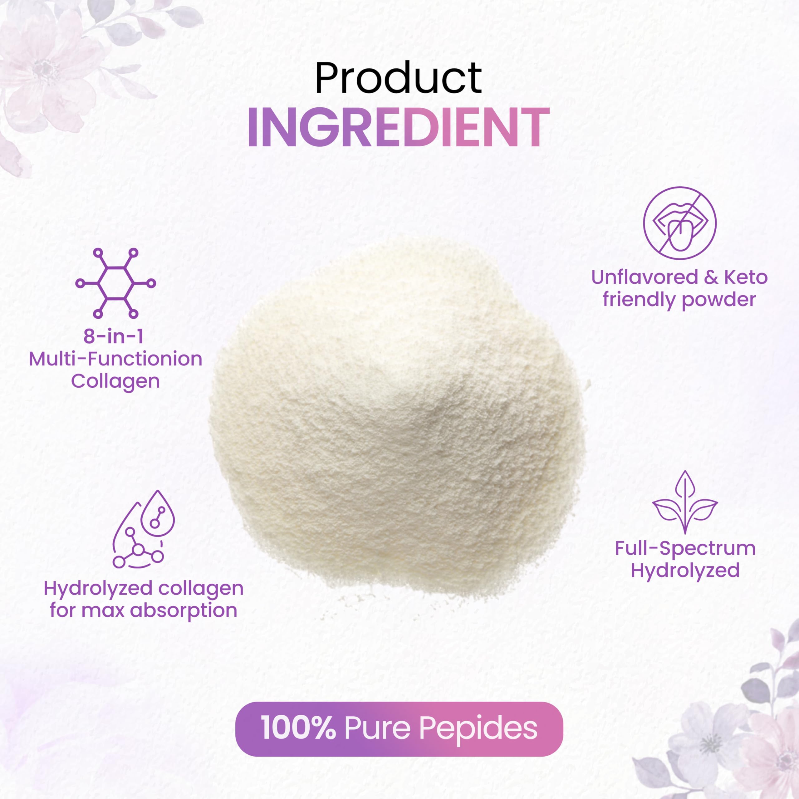 Scoop of Peakhealth Collagen Peptides Powder on a wooden surface