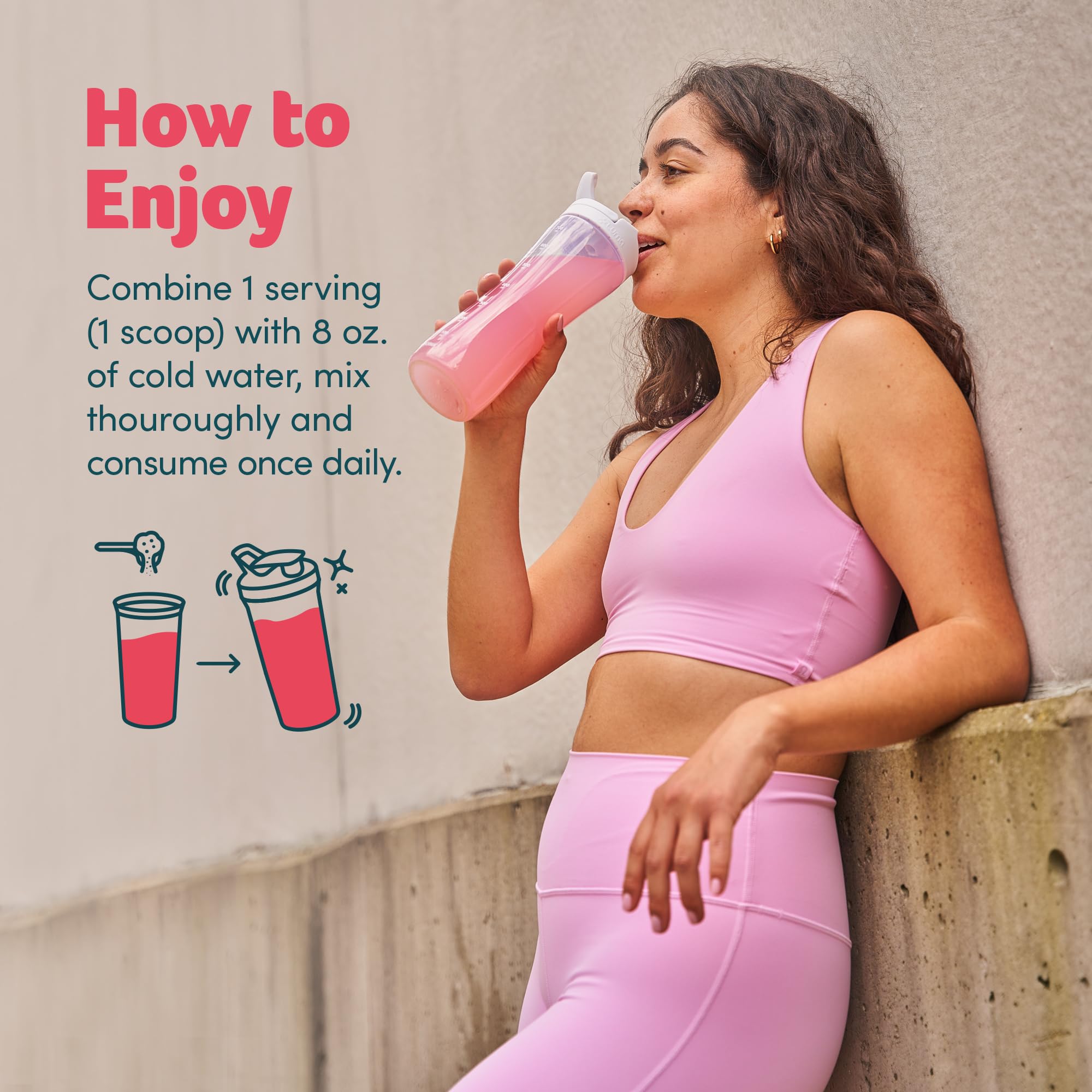 Scoop of Purely Inspired Collagen + Creatine powder in a glass of water