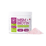 Scoop of Qhemet Biologics MSM + Biotin powder in wildberry flavour