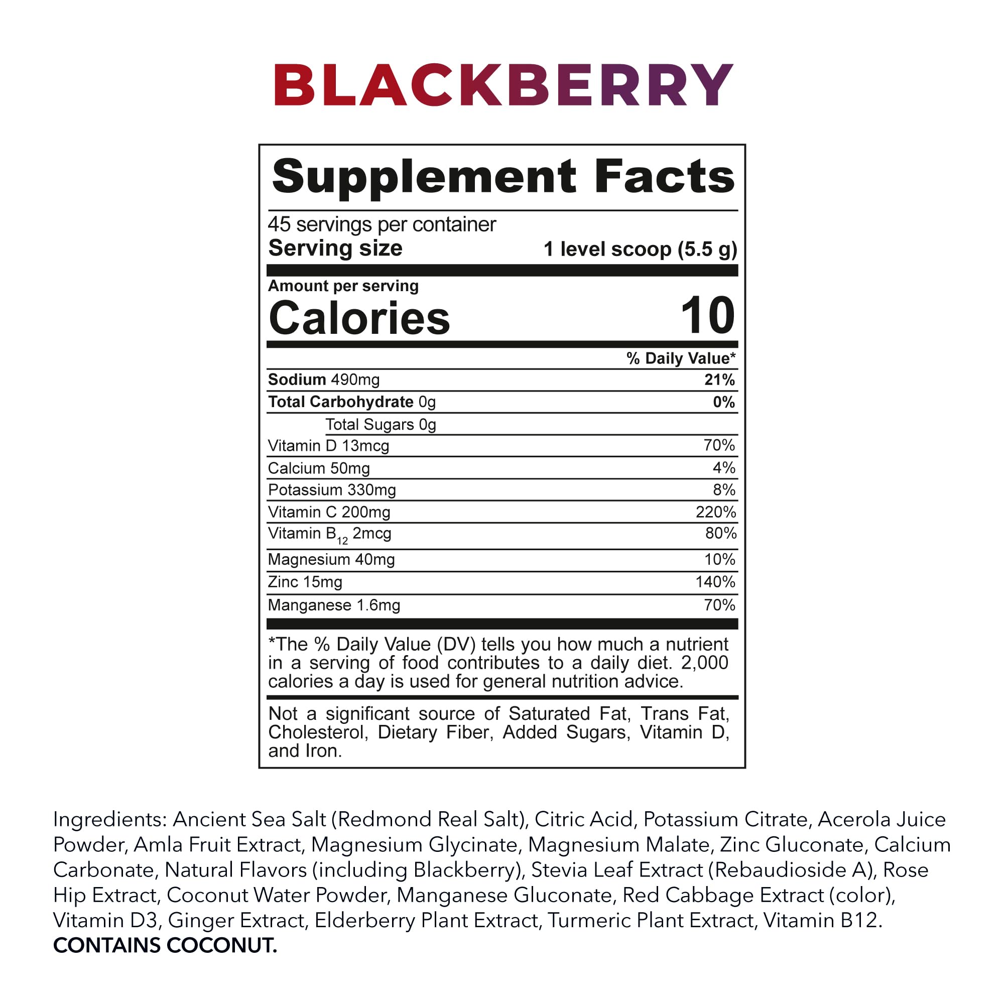 Scoop of REDMOND Re-Lyte daily wellness Multivitamin Drink Mix Blackberry