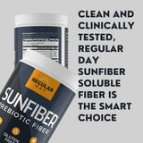 Scoop of REGULAR DAY Sunfiber powder on a wooden spoon