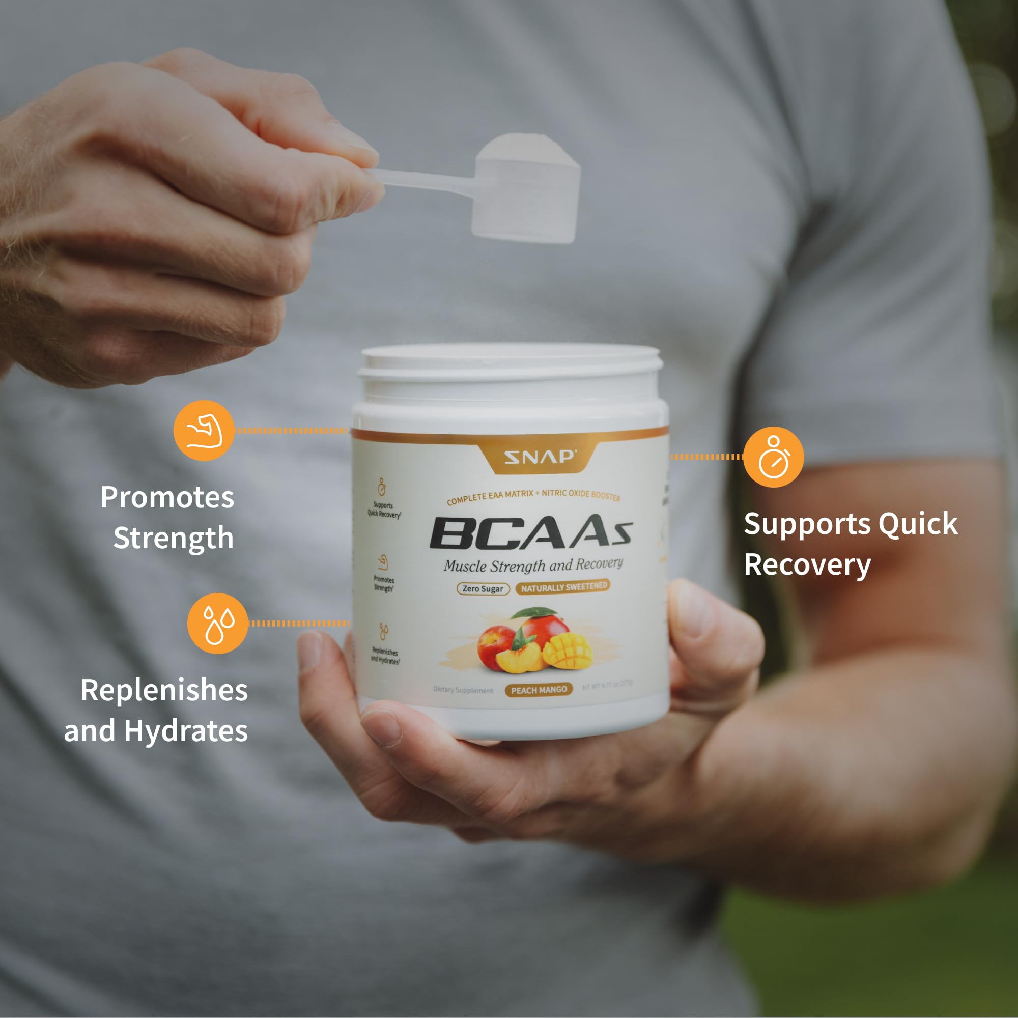 Scoop of Snap Supplements BCAAs Powder in water