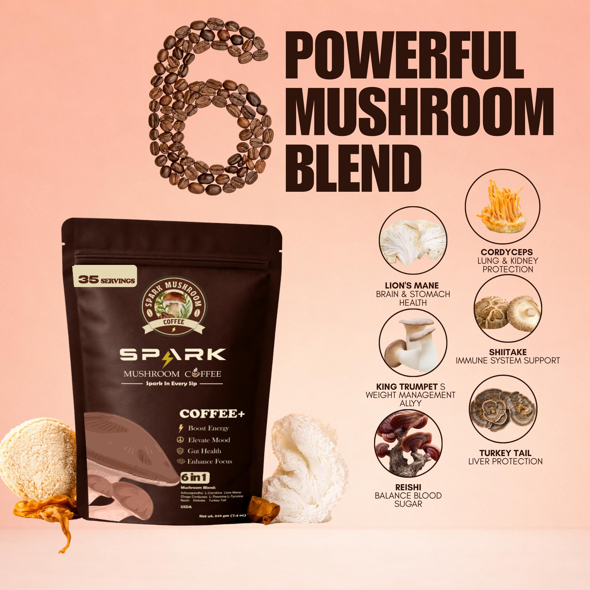 Scoop of Spark Mushroom Coffee powder on a spoon