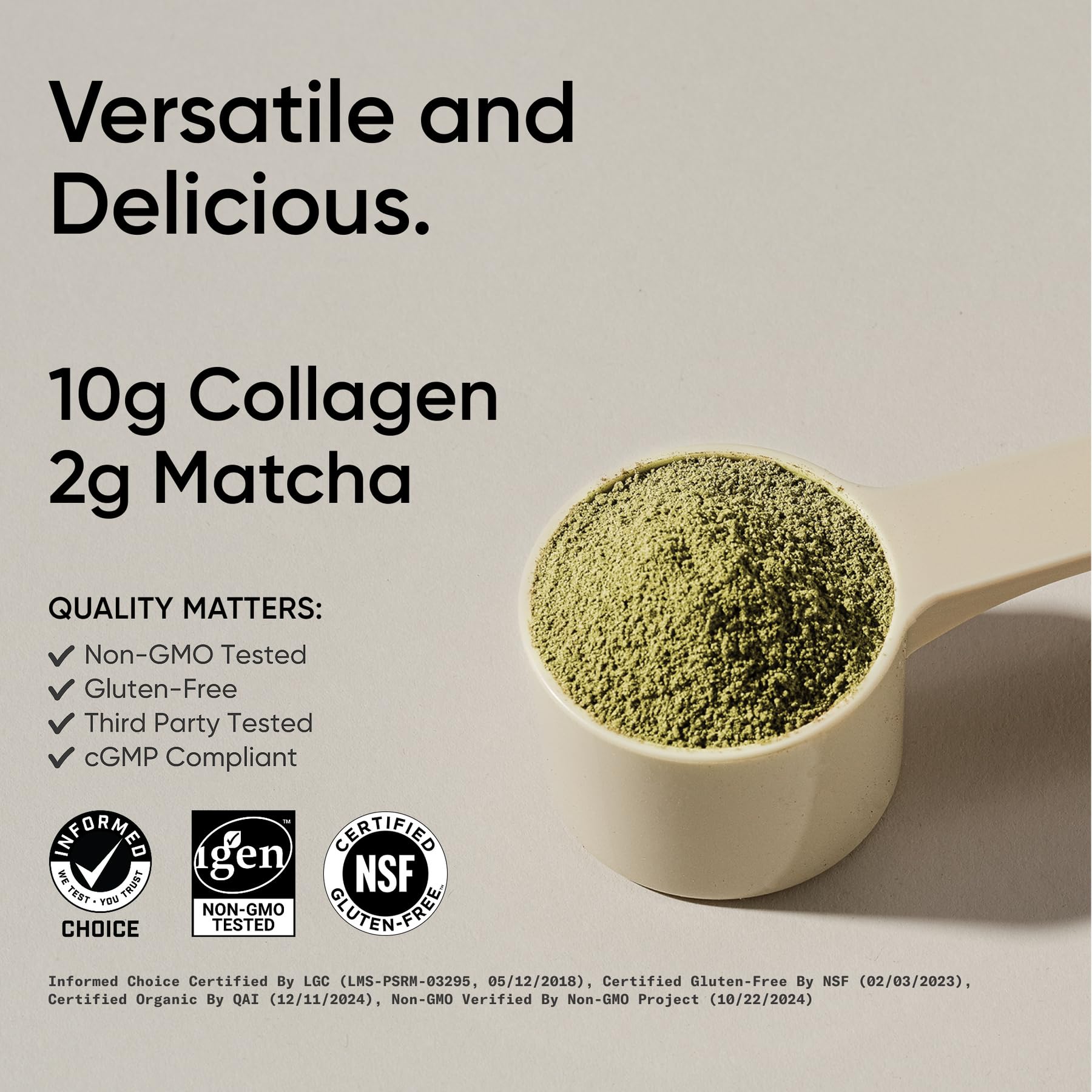 Scoop of Sports Research Collagen Peptides with Matcha powder
