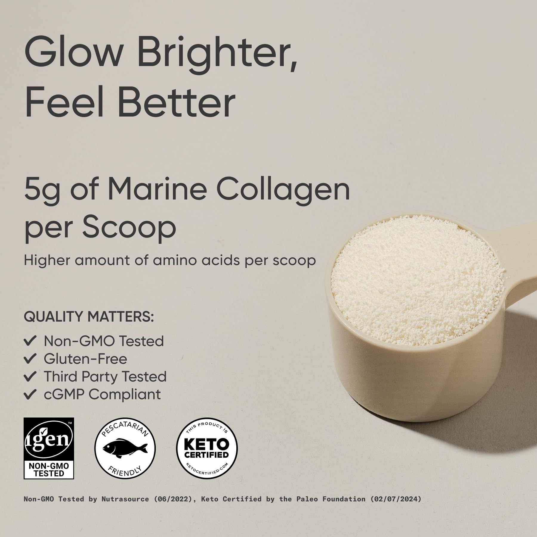 Scoop of Sports Research Marine Collagen Peptides Powder on a wooden table