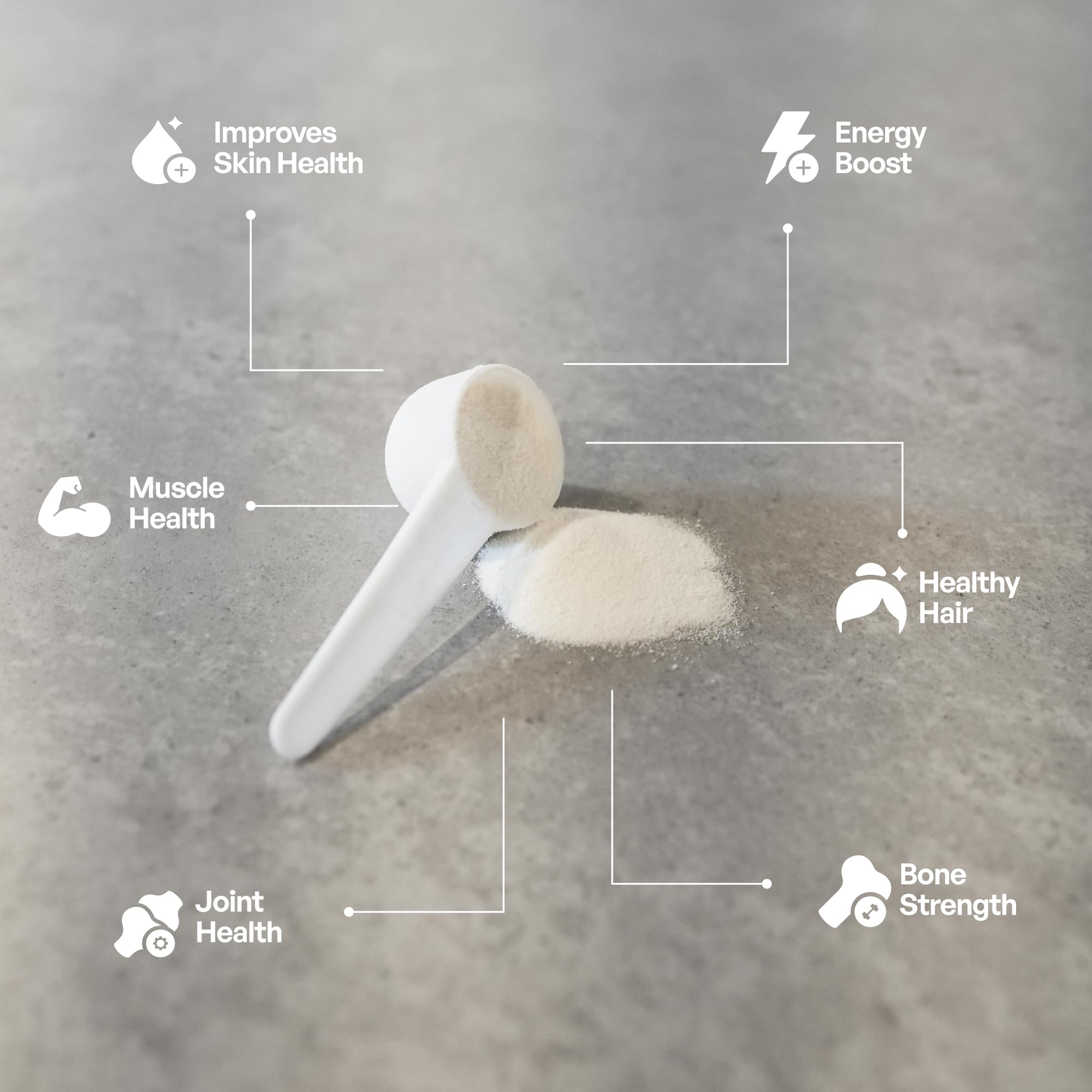 Scoop of SUNNA SUPPLEMENTS Halal Collagen Powder on a wooden table
