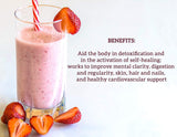 Scoop of THE HALLELUJAH DIET BarleyMax Berry Powder on a wooden spoon