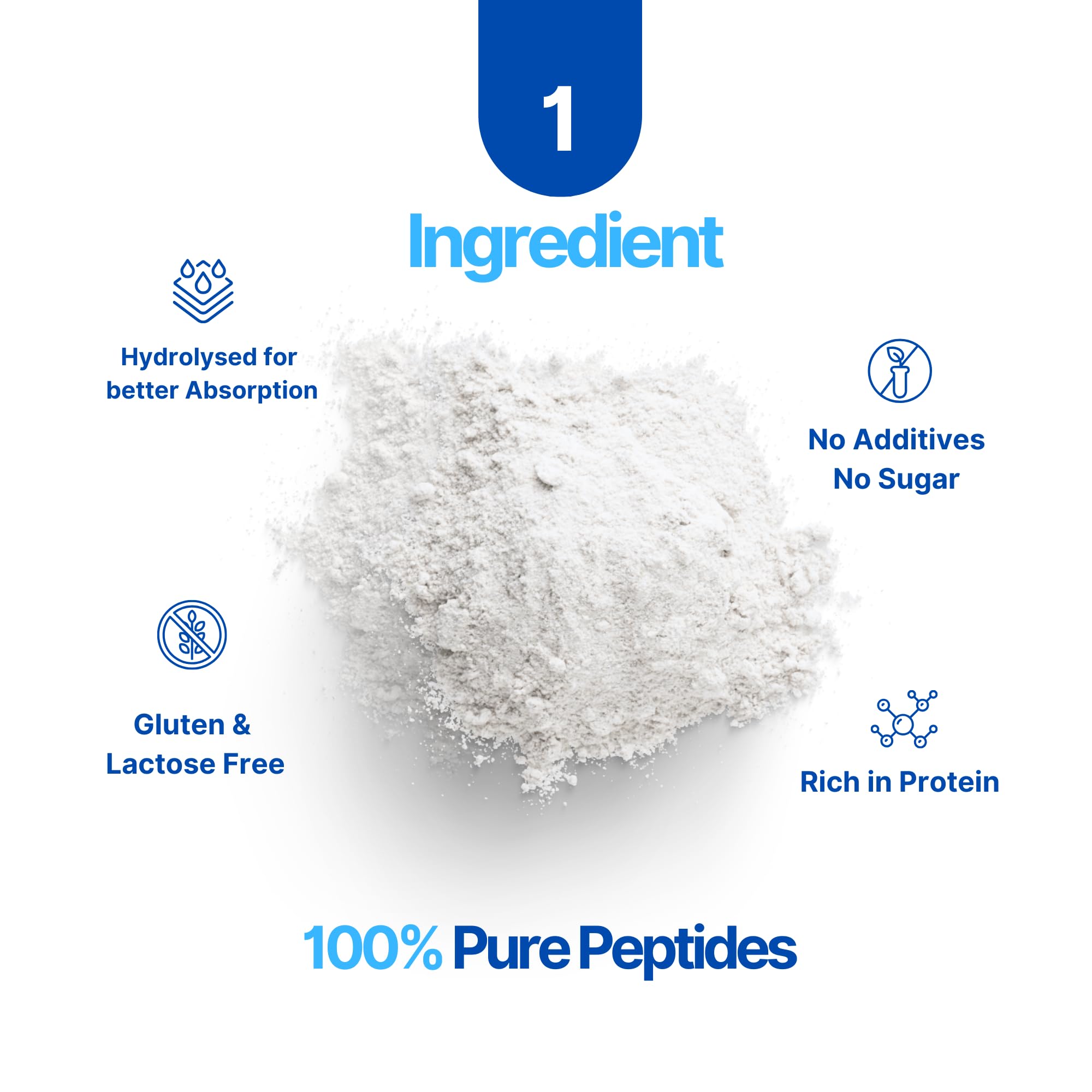 Scoop of The Intelligent Health Collagen Peptides Powder on a wooden spoon
