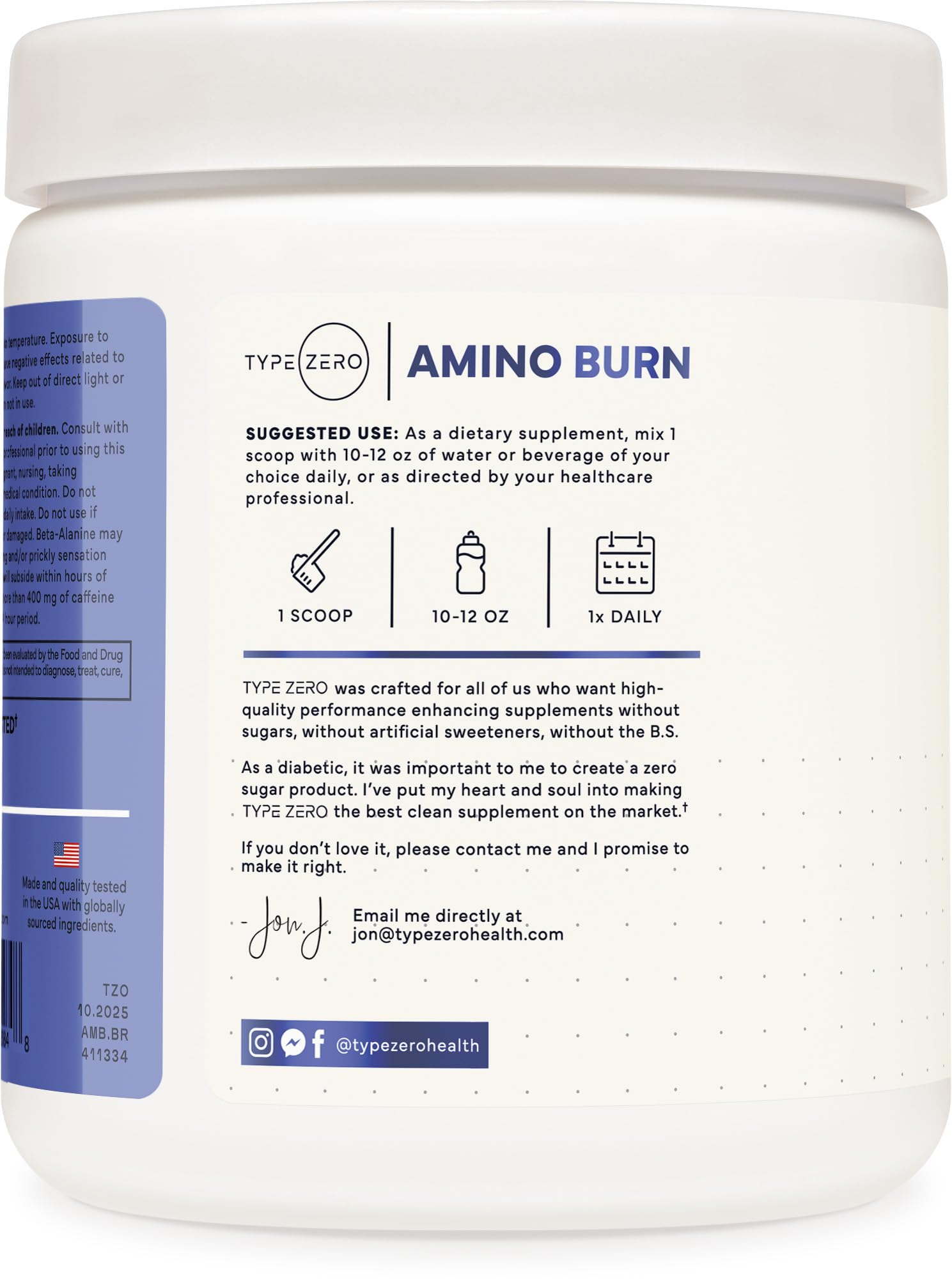 Scoop of Type Zero Amino Burn Vegan BCAA Powder on a table