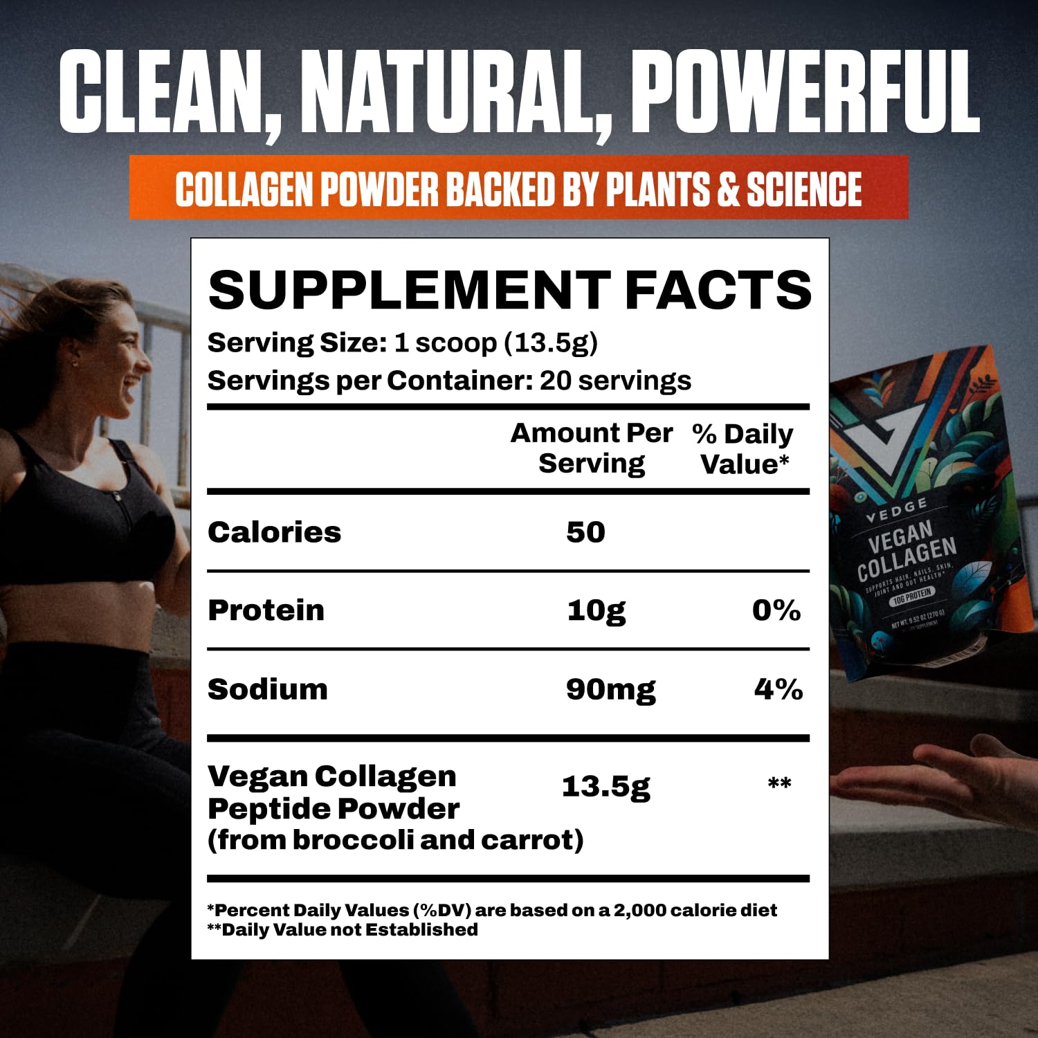 Scoop of VEDGE Plant-Based Collagen Powder on a table