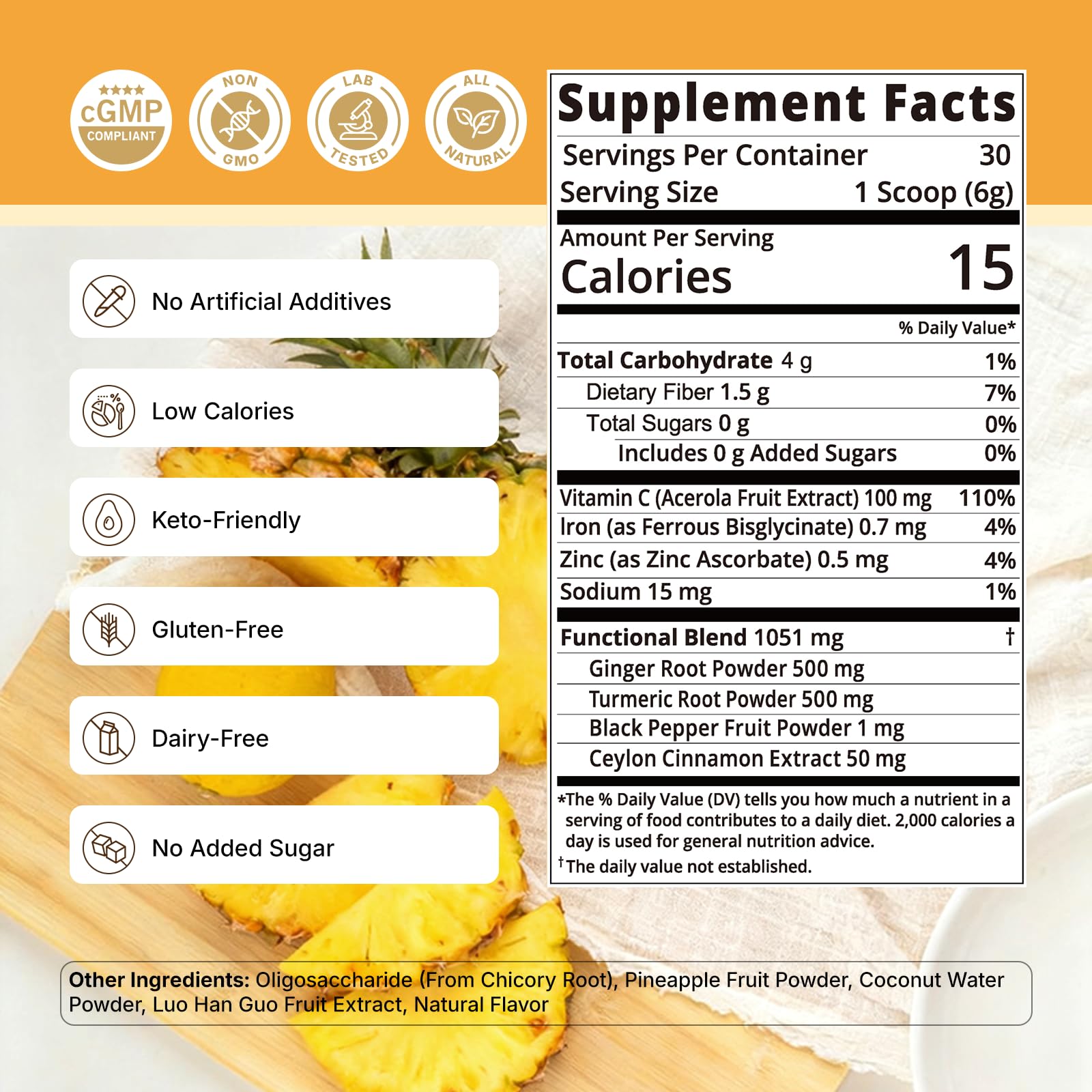 Scoop of Veltracha Ginger Turmeric Juice Powder on a wooden spoon