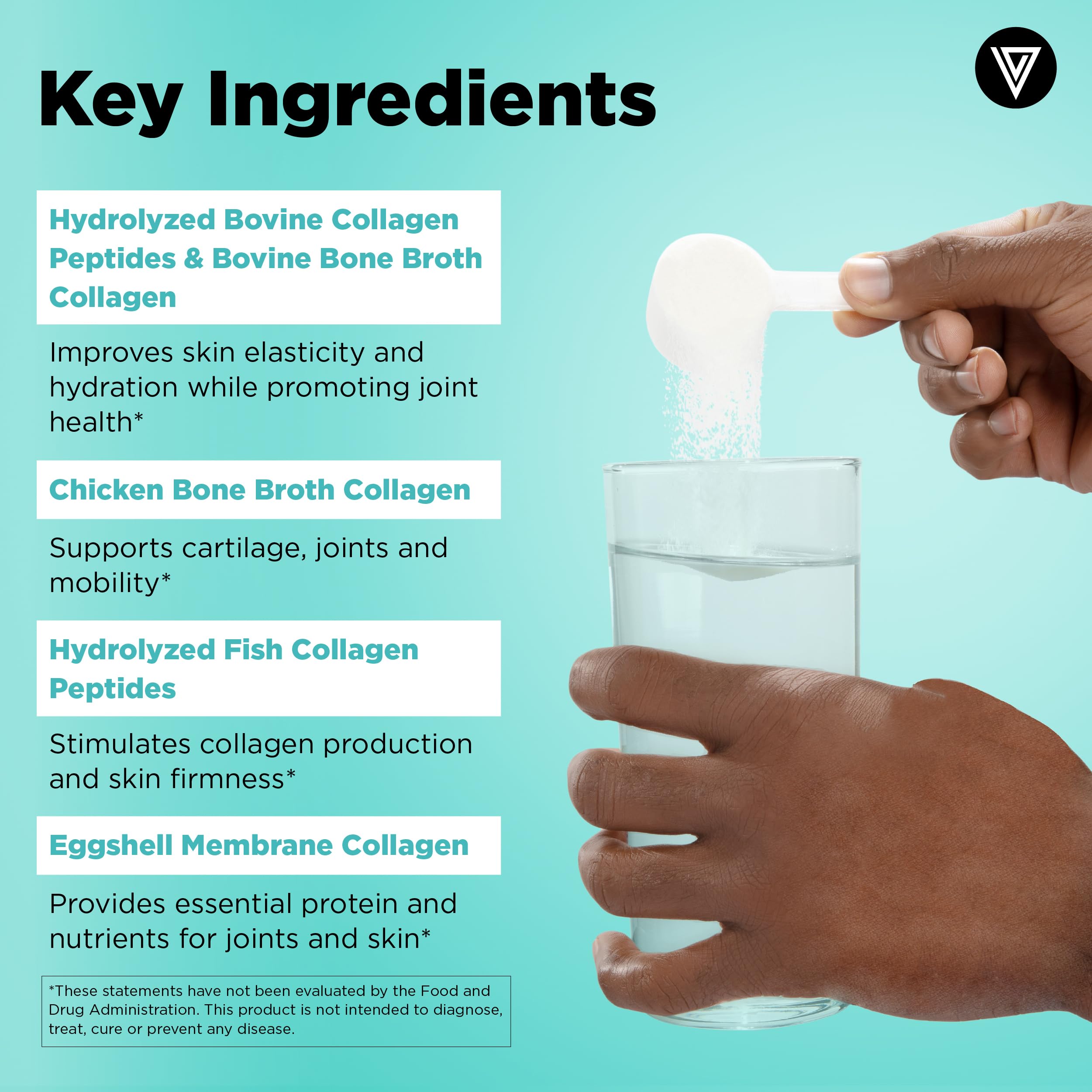 Scoop of Vital Vitamins Multi Collagen Peptides Powder next to container