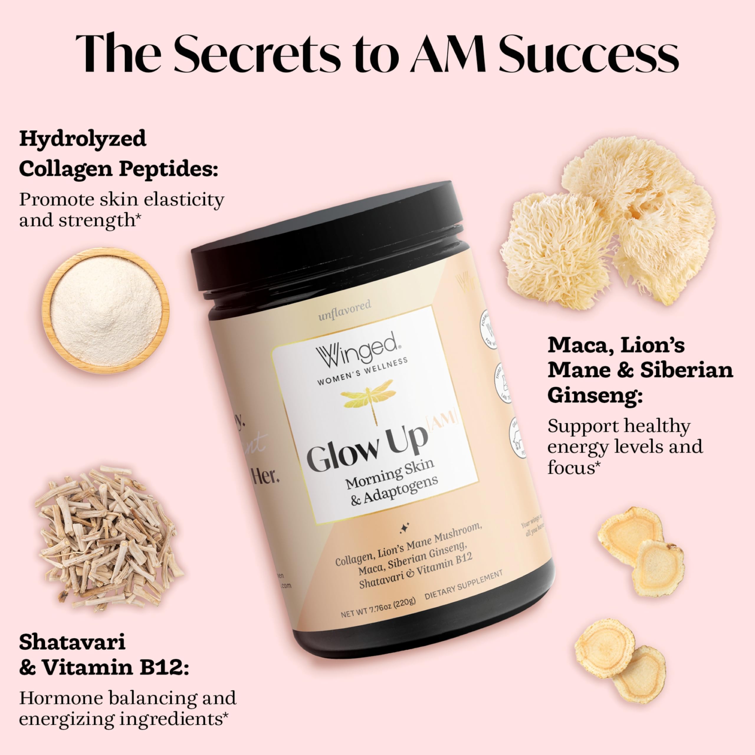 Scoop of Winged Wellness Morning Collagen & Adaptogen Powder