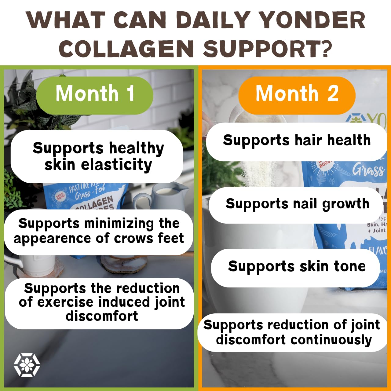 Scoop of Yonder Collagen Peptides on a kitchen counter