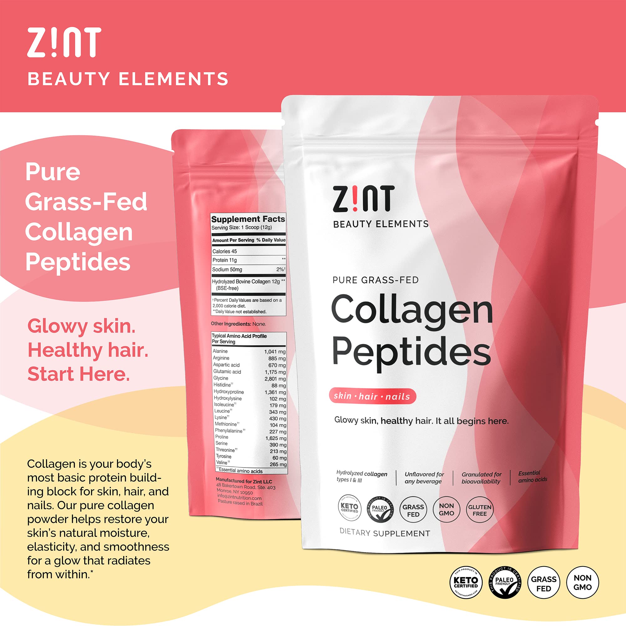 Scoop of Zint Collagen Powder on a wooden spoon
