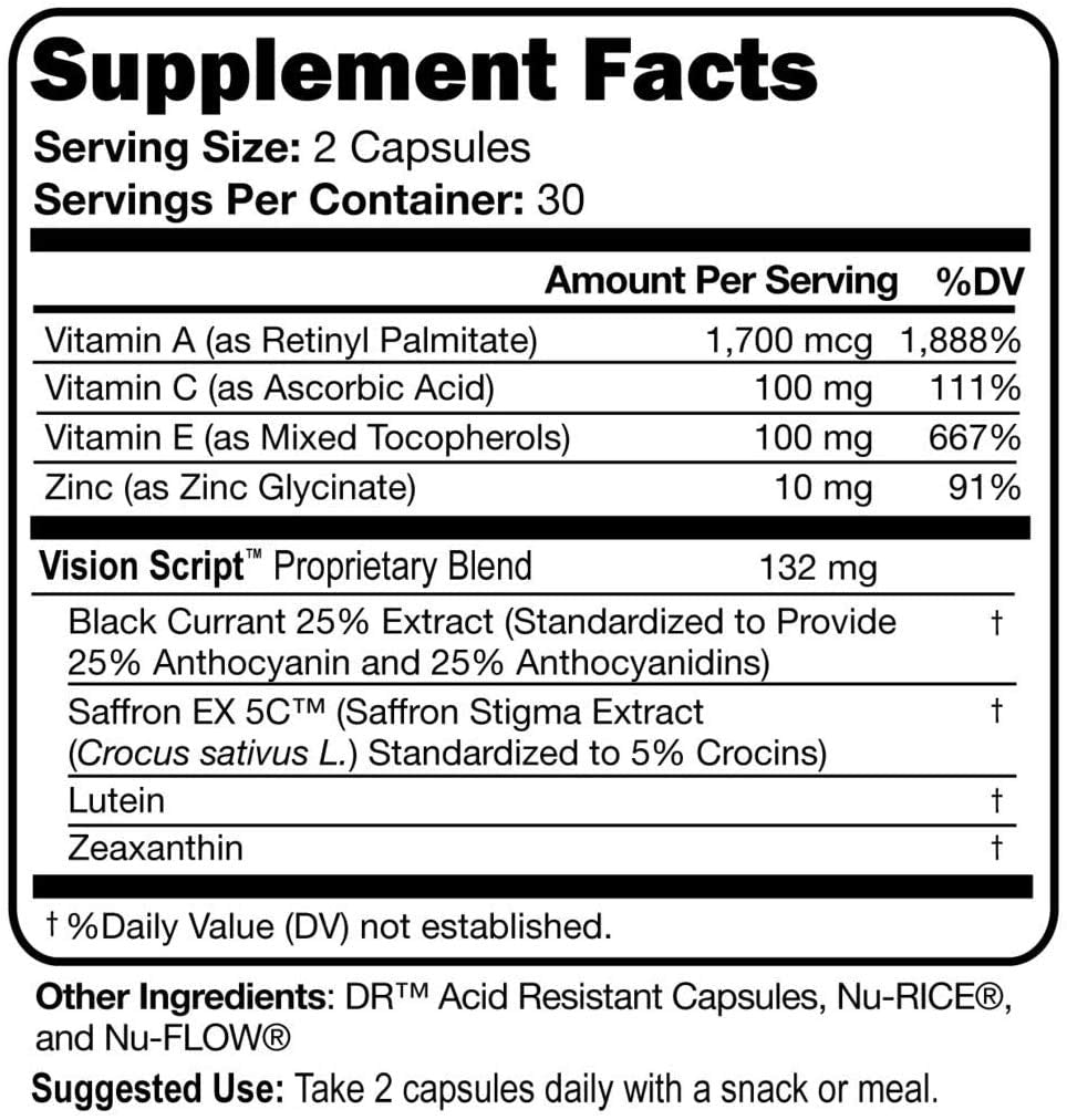 Script Essentials Lutein Supplement 60 Capsules side view
