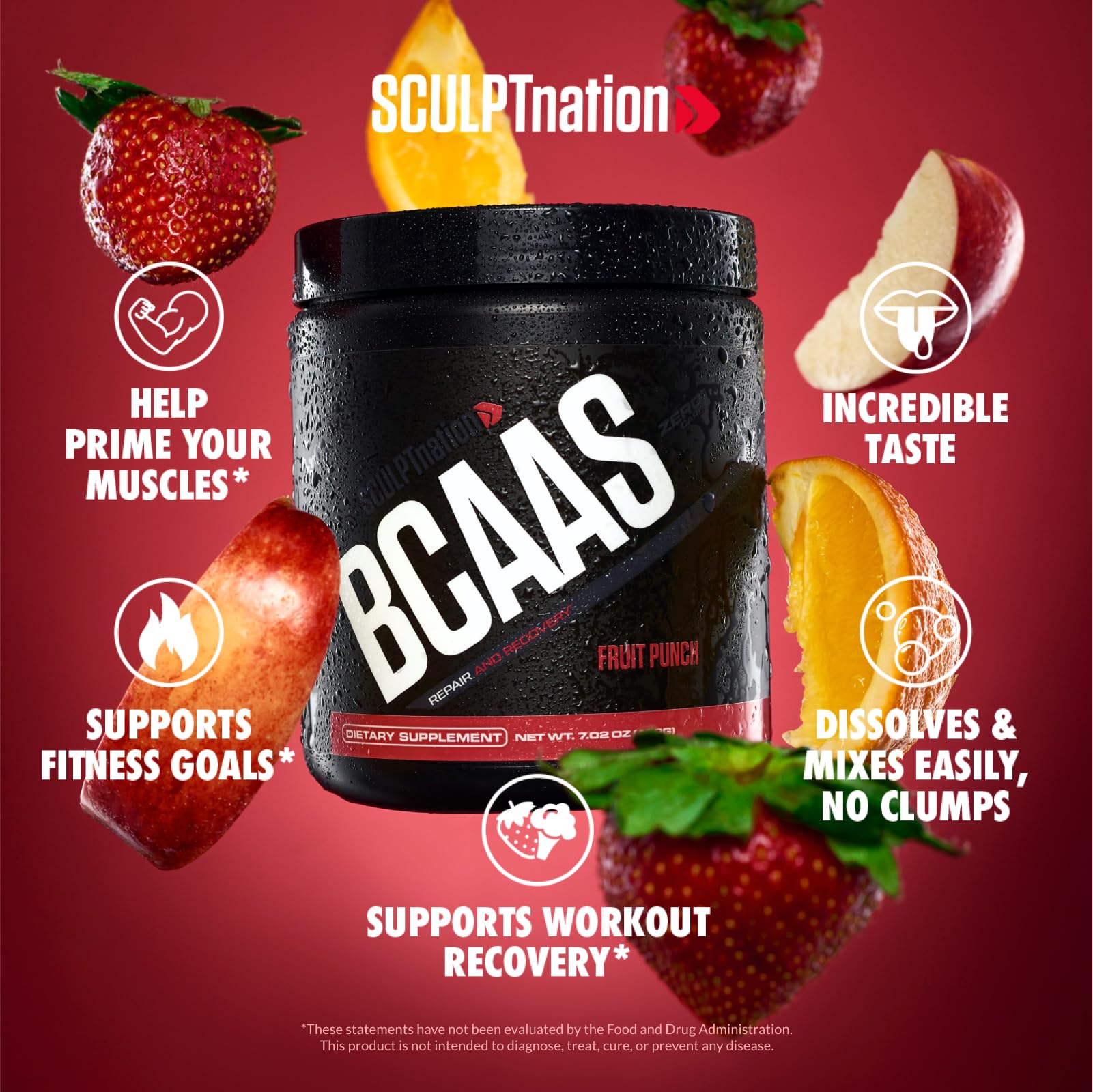 Sculpt Nation BCAA Powder 249g Fruit Punch flavour back view