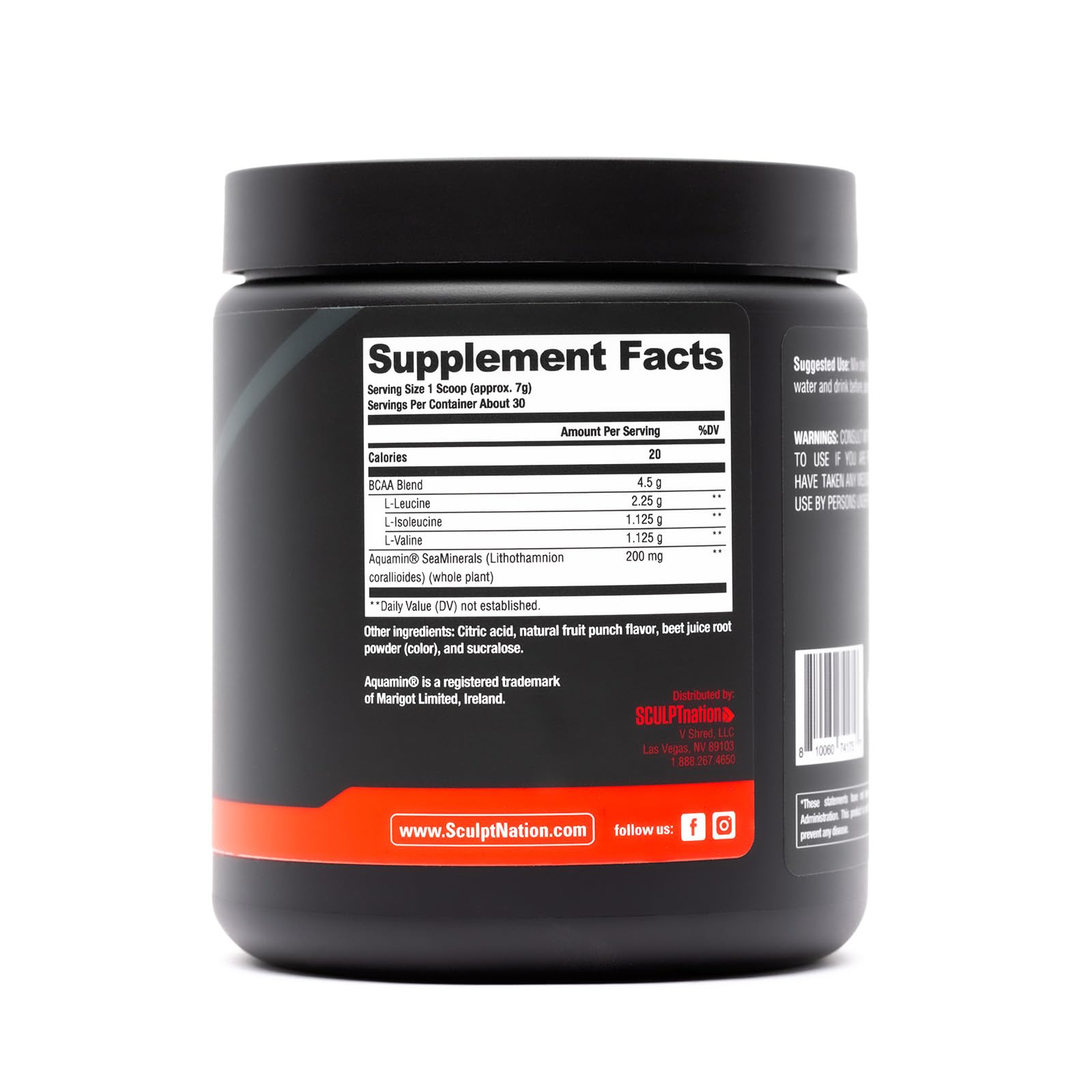Sculpt Nation BCAA Powder 249g Fruit Punch flavour packaging