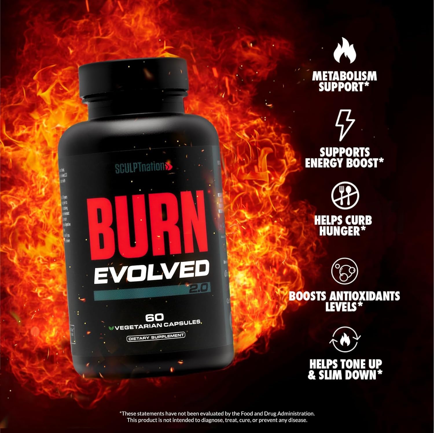 Sculpt Nation Burn Evolved 2.0 Fat Burner bottle side view