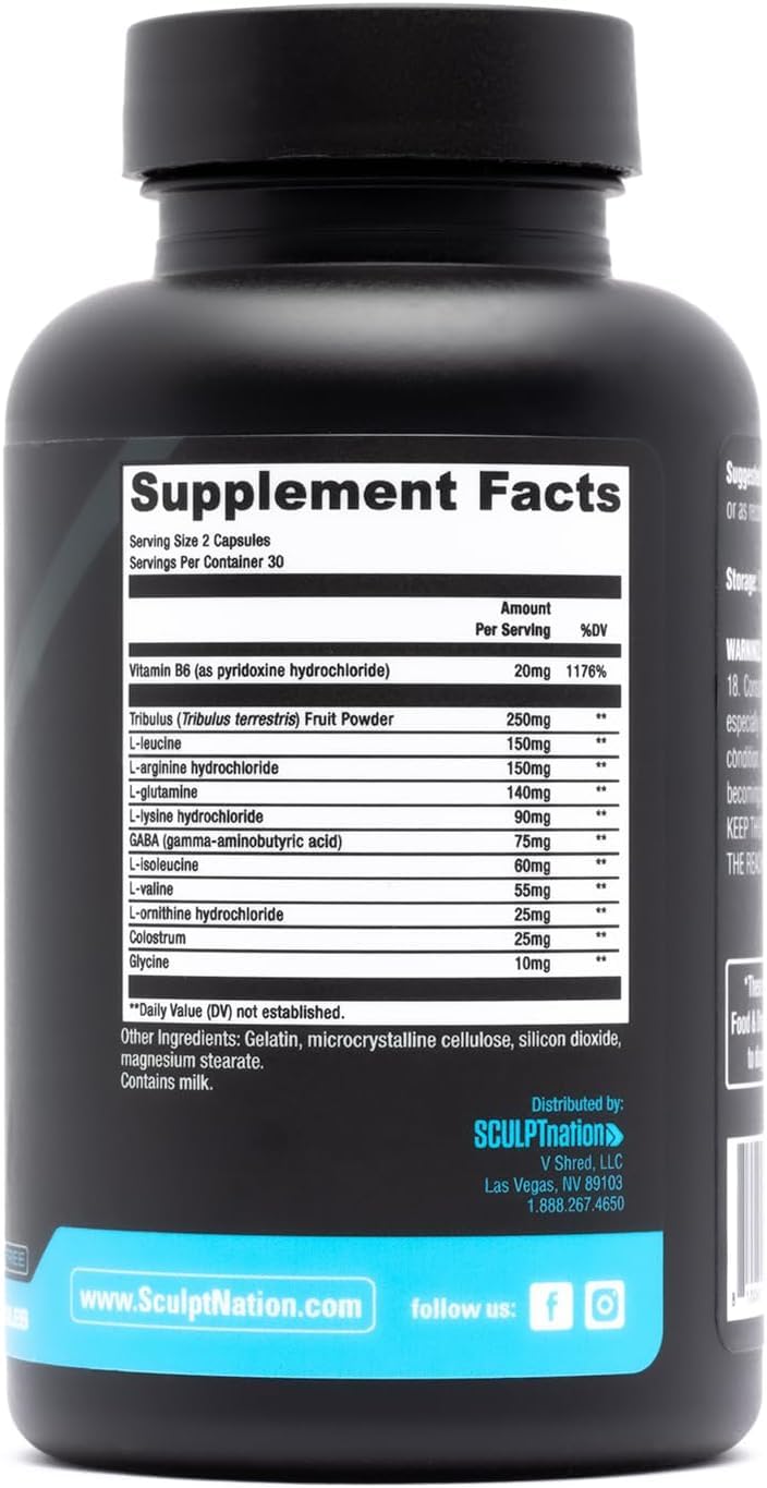 Sculpt Nation L-Arginine Supplement side view showing capsule details