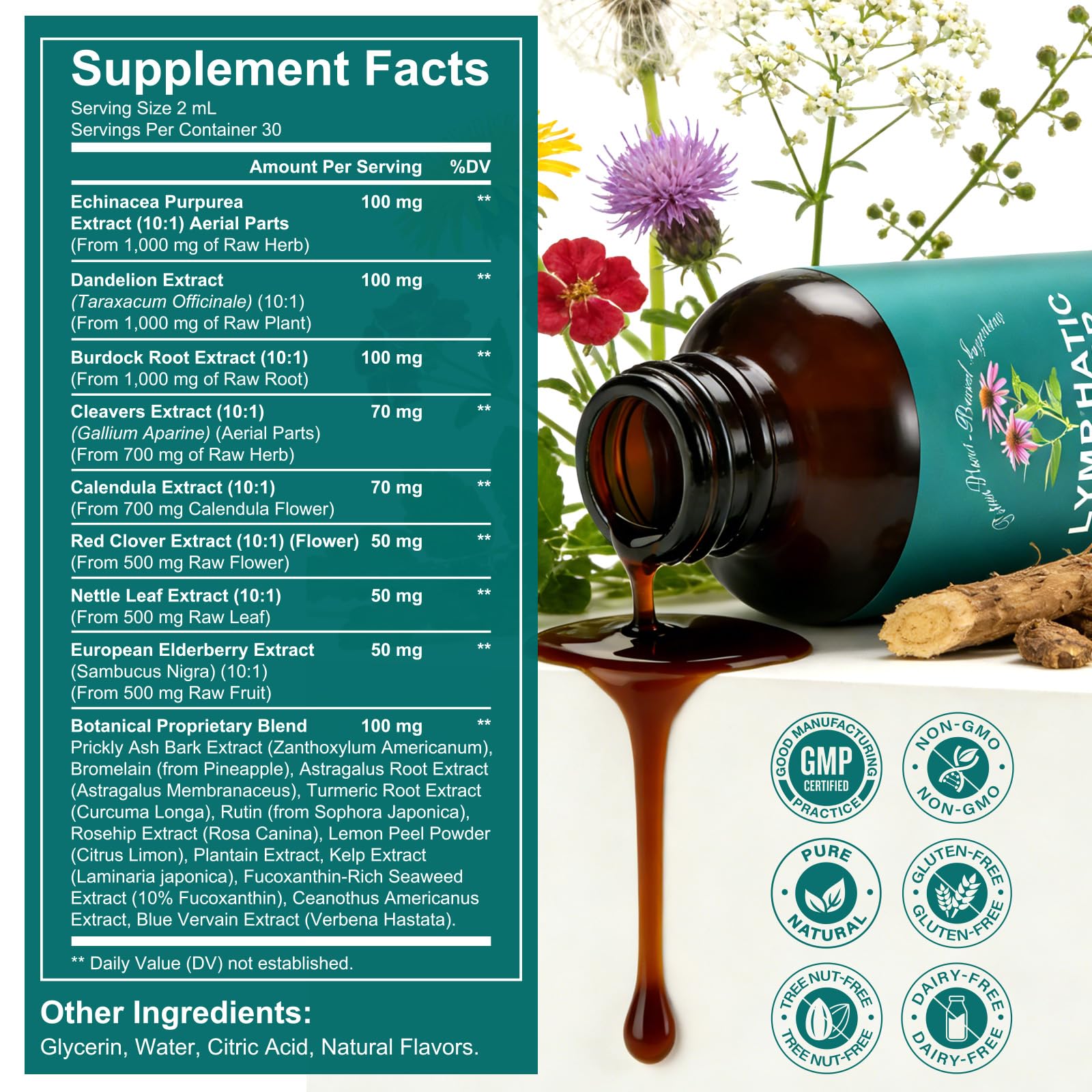 SDJUFEI Echinacea Lymphatic Drainage Drops 60ml on wooden table