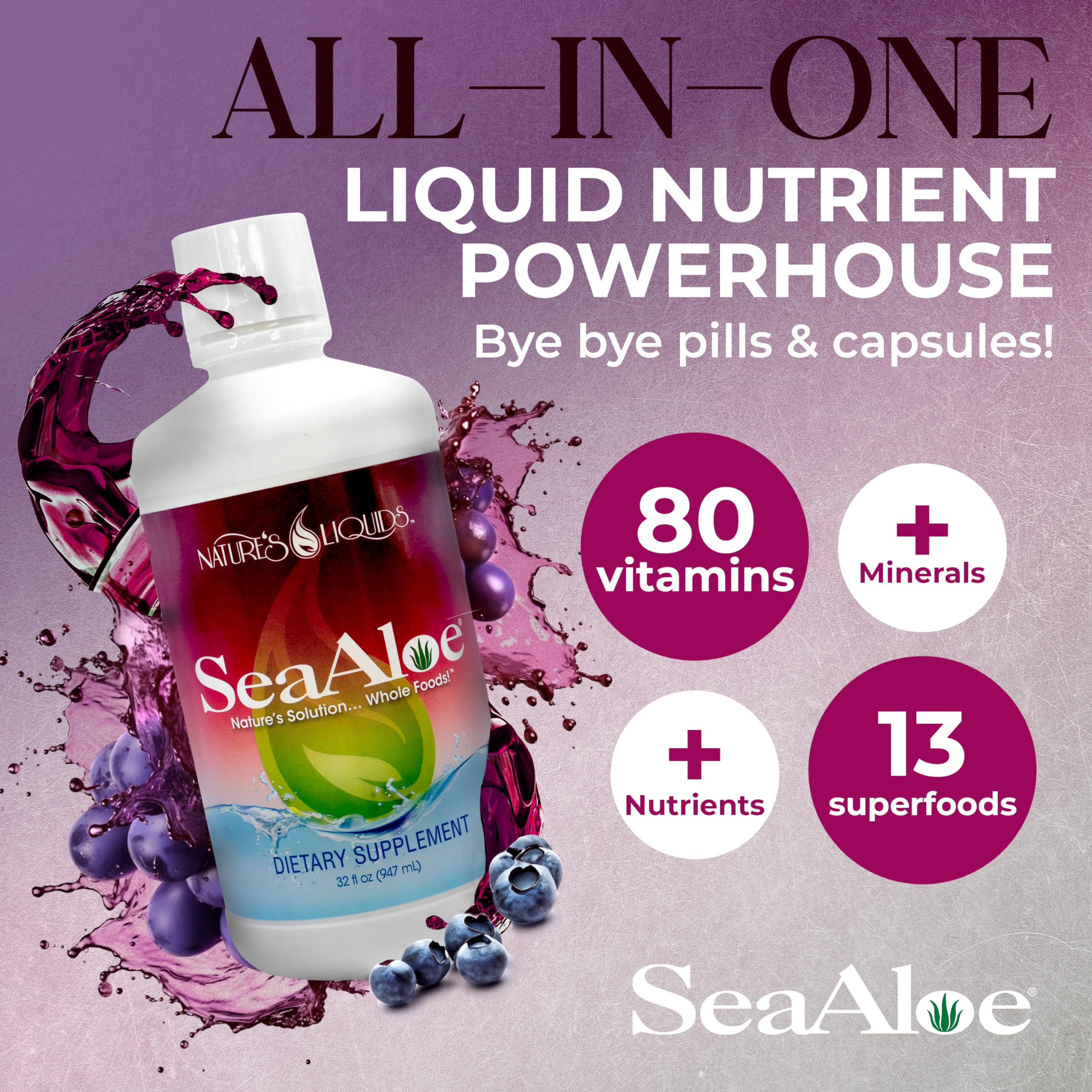 SeaAloe Aloe Vera Herbal Supplement side view showing ingredients