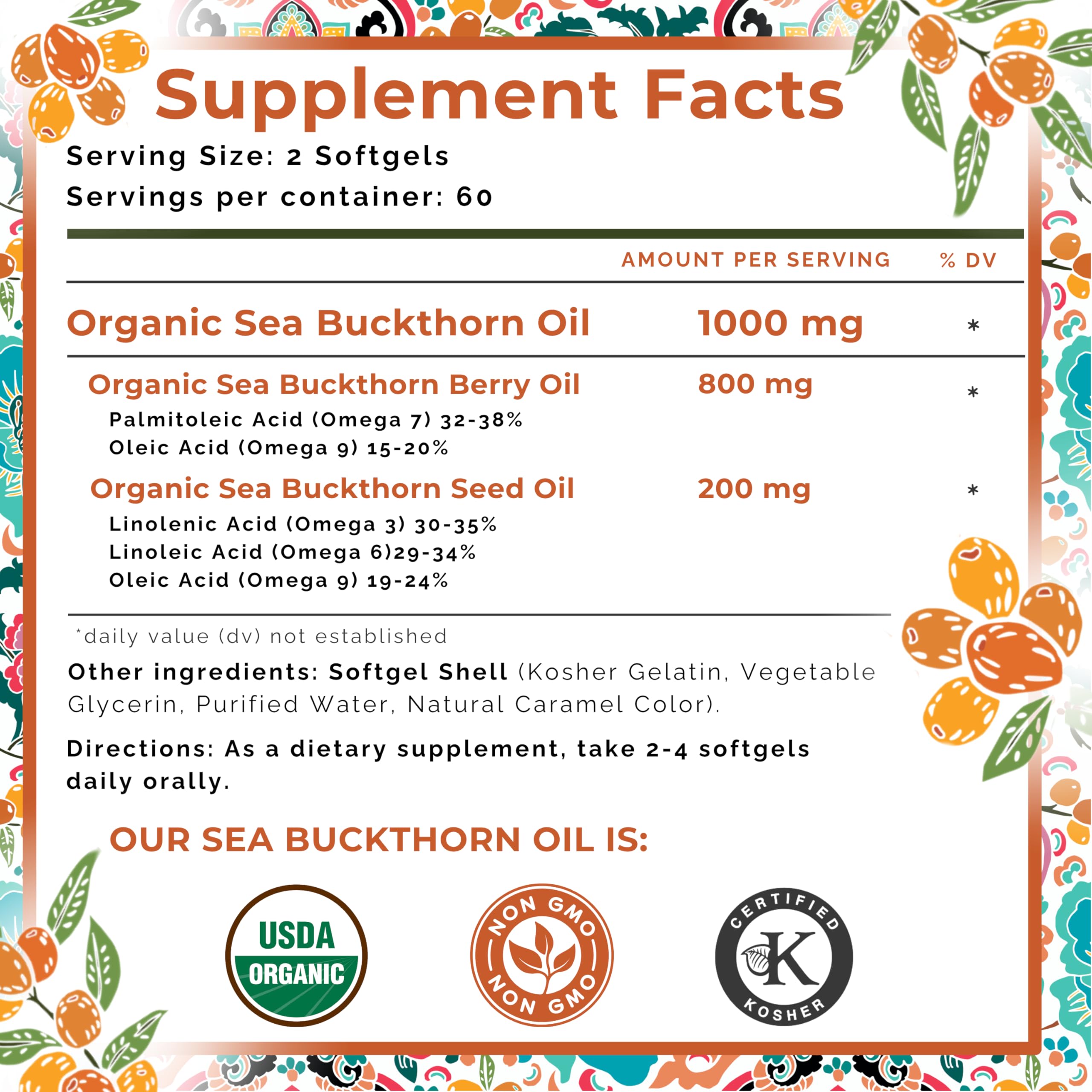 SEABUCKWONDERS Sea Buckthorn Oil product information on packaging