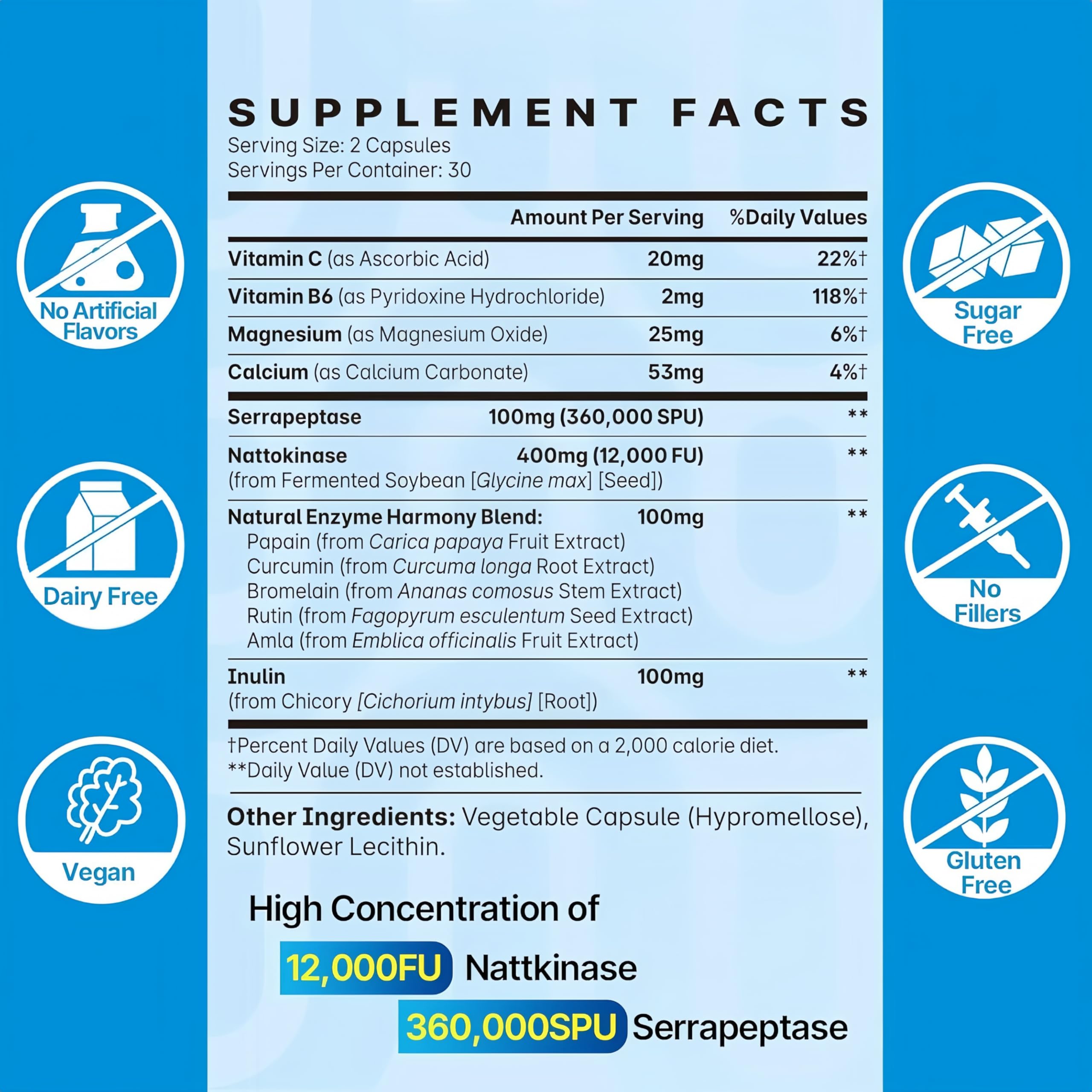 SEAFLEX Nattokinase Capsules showing serving size