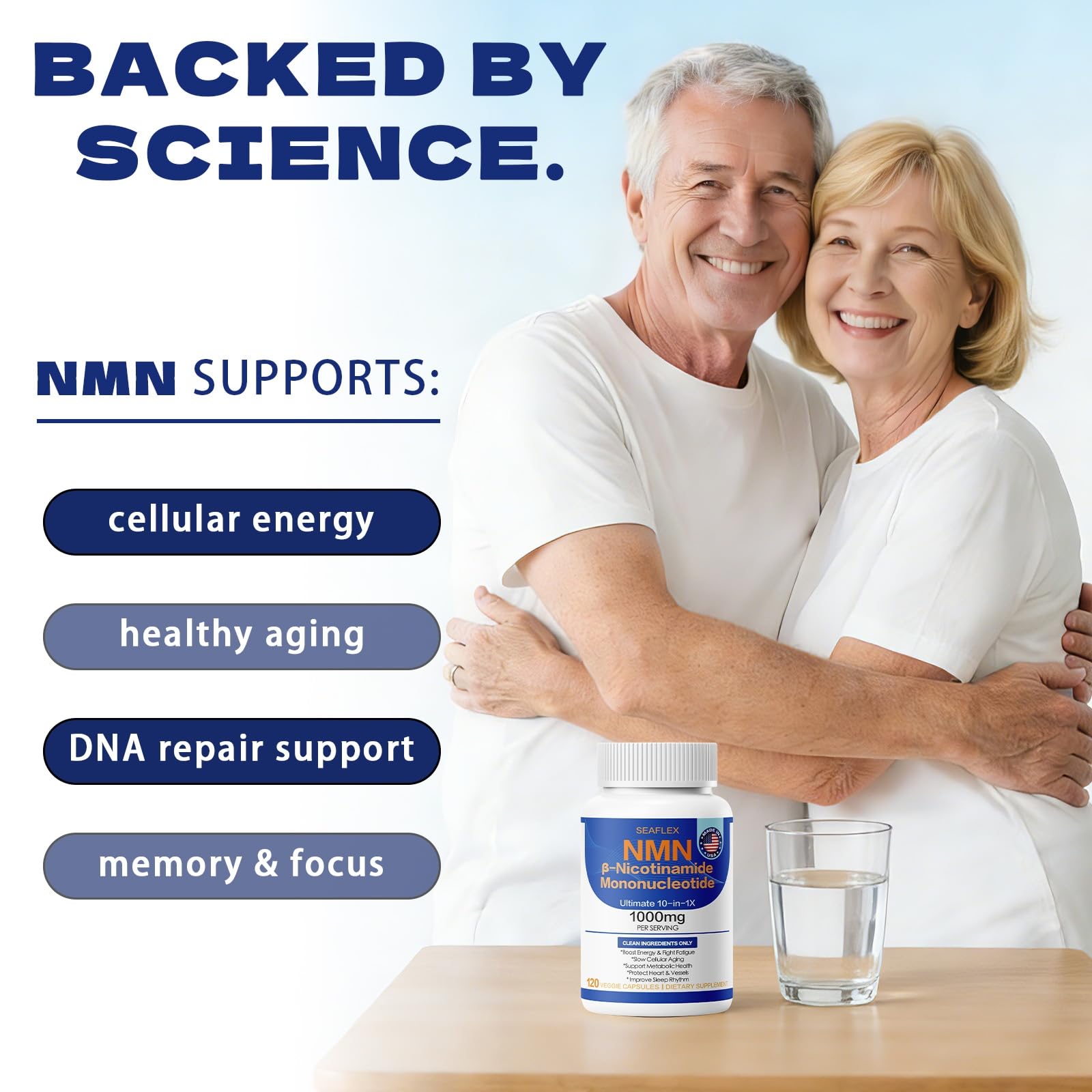 SEAFLEX NMN Complex 10-in-1 Supplement 1000mg packaging details