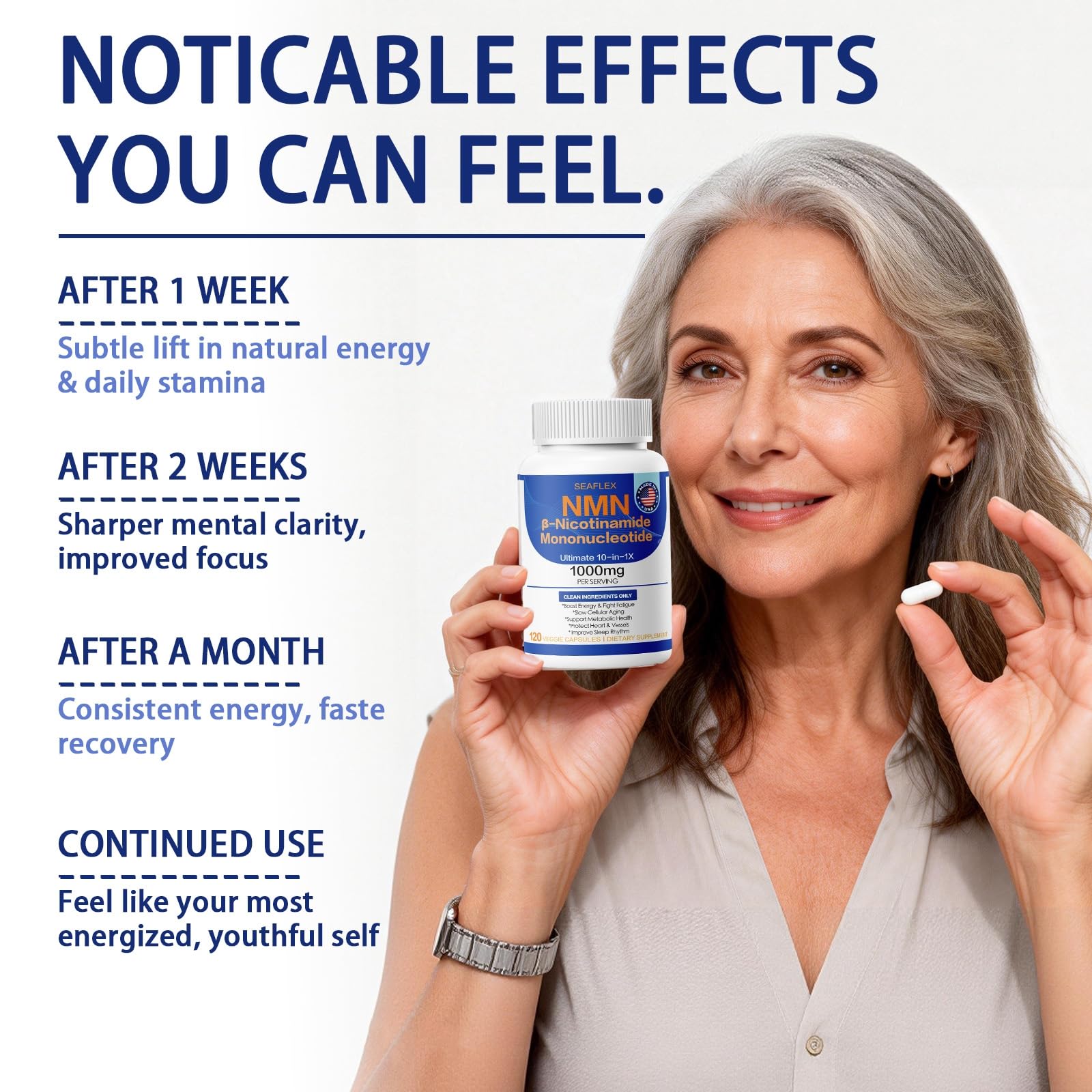 SEAFLEX NMN Complex 10-in-1 Supplement 1000mg side view