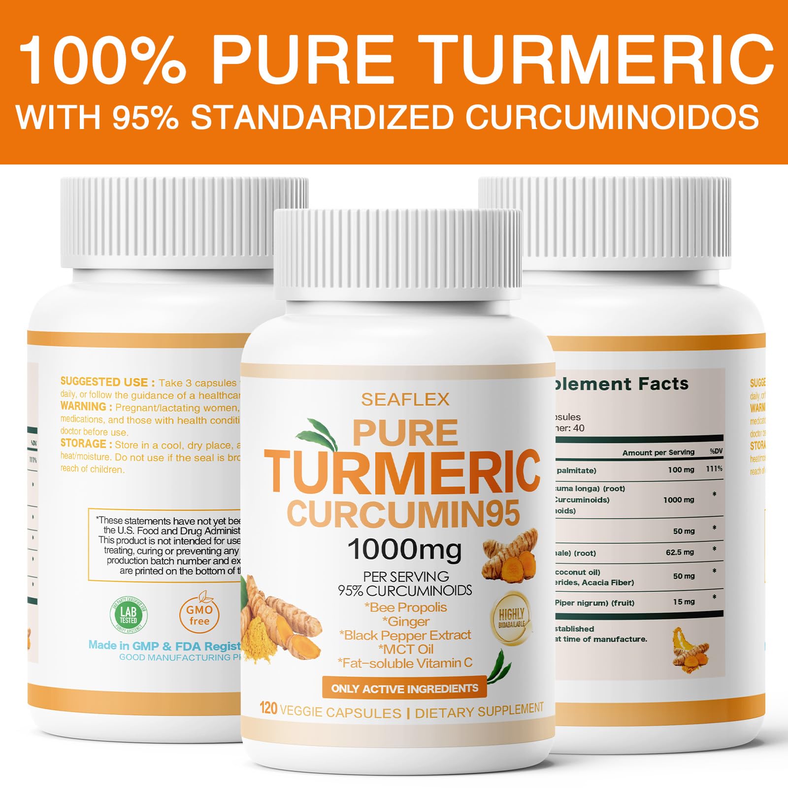 SEAFLEX Pure Turmeric Curcumin95 1000mg capsules packaging