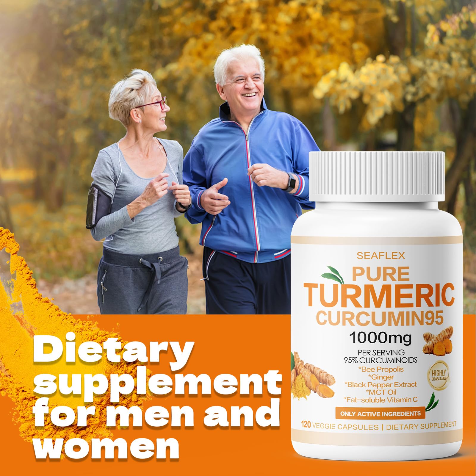SEAFLEX Pure Turmeric Curcumin95 1000mg capsules side view