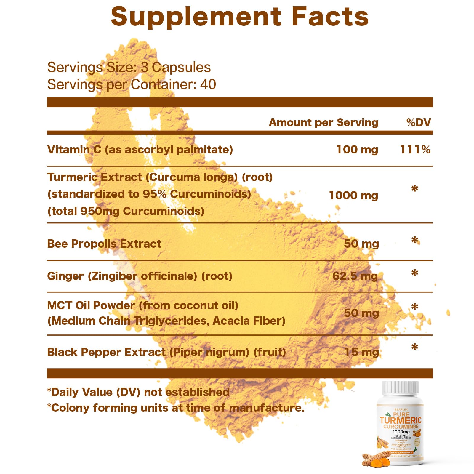 SEAFLEX Pure Turmeric Curcumin95 capsules on a wooden surface