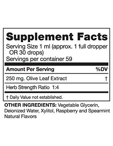 Seagate Olive Leaf Extract Liquid Supplement back view with ingredient details