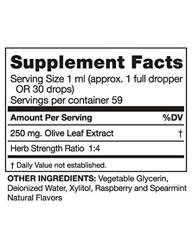 Seagate Olive Leaf Extract packaging showing ingredients and dosage information