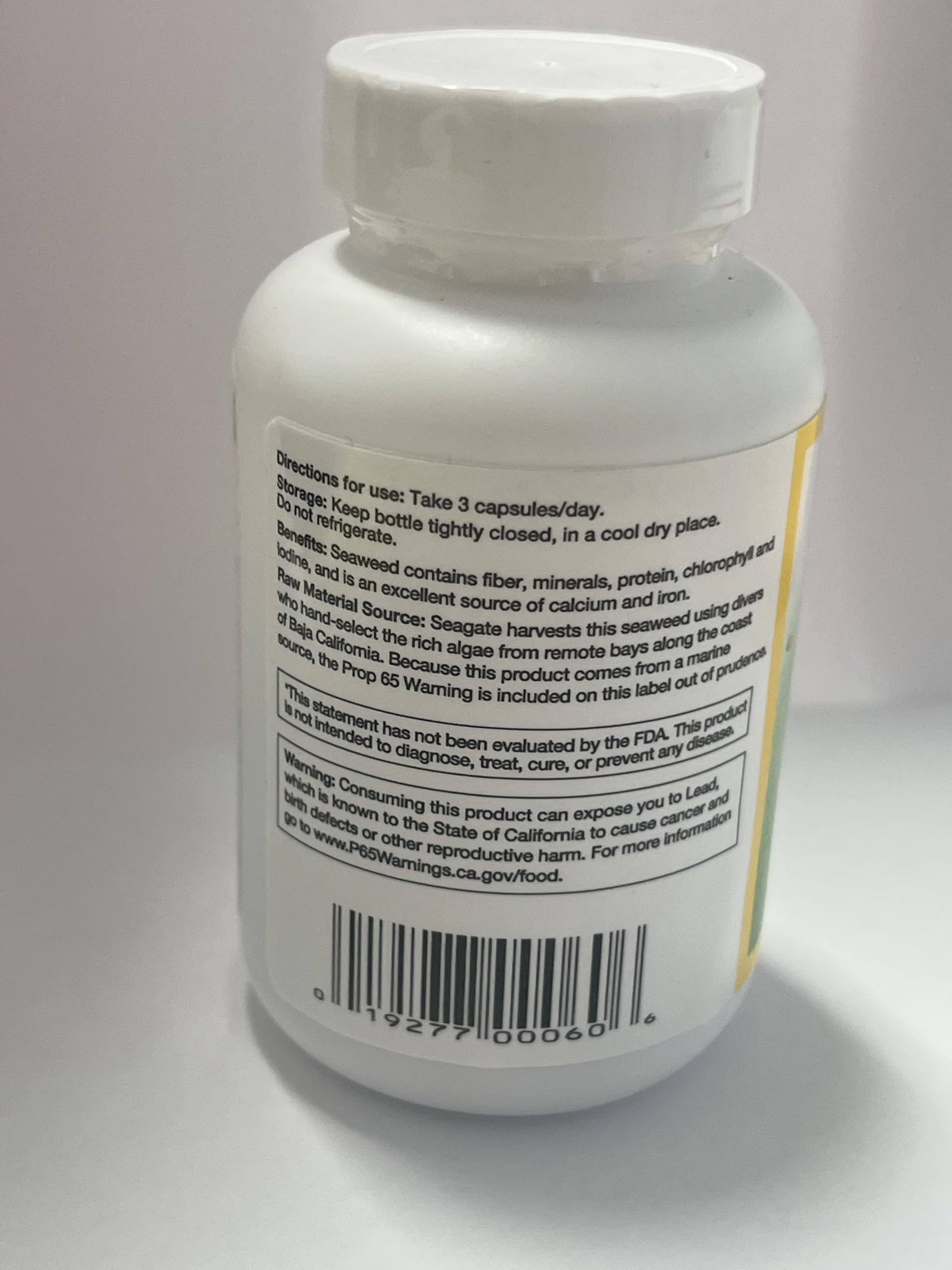 Seagate Seaweed Herbal Supplement 500mg side view showing capsule count