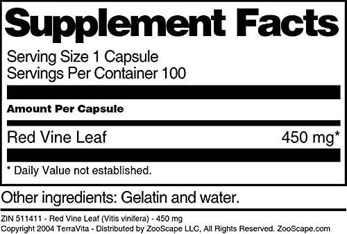 Sealed bottle of Terravita Red Vine Leaf capsules