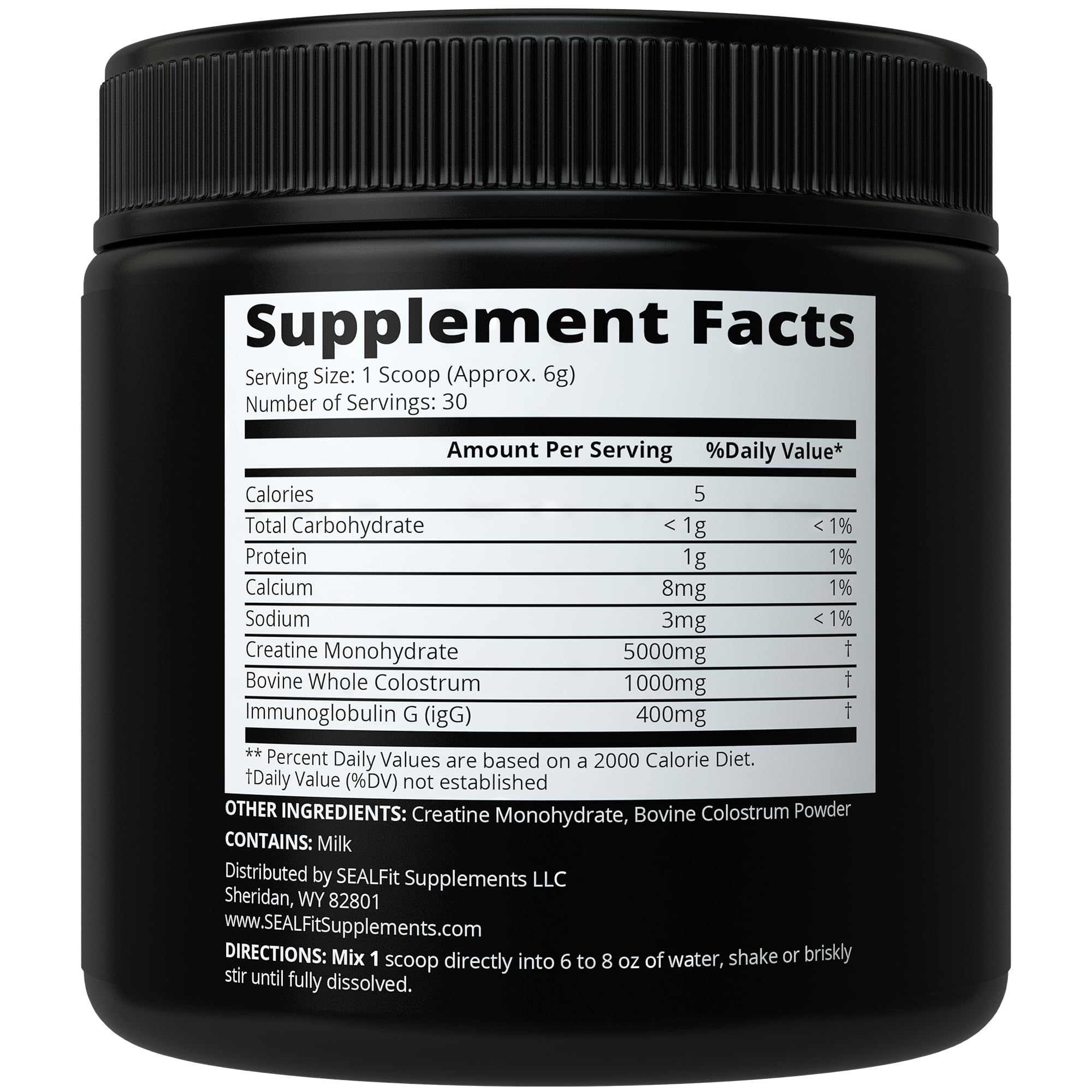 SEALFIT Creatine and Colostrum Powder container with lid