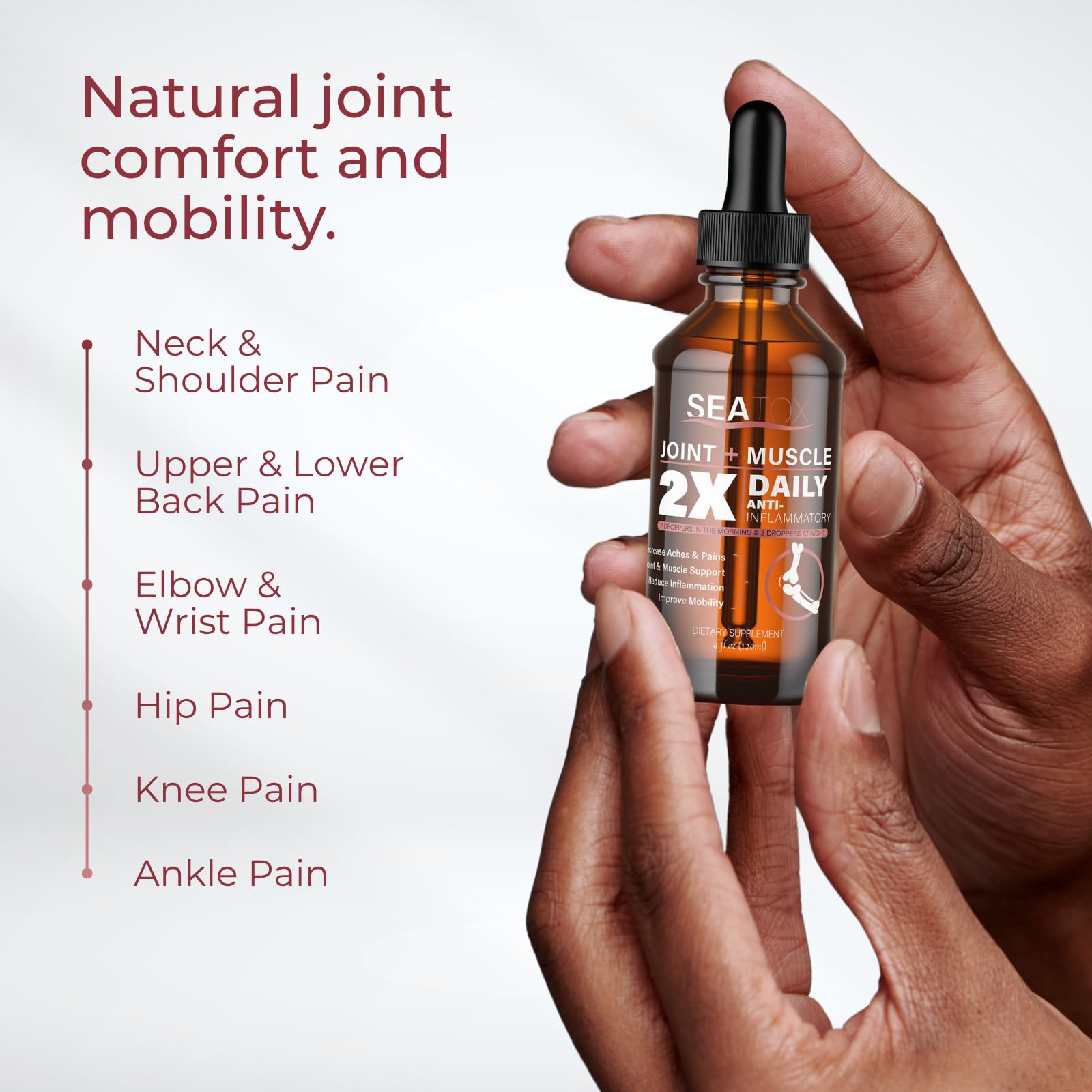 SeaTox Joint + Muscle Liquid Drops 141g dropper and bottle
